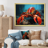 Red Lobster Under Warter - Lobster Framed Canvas Art