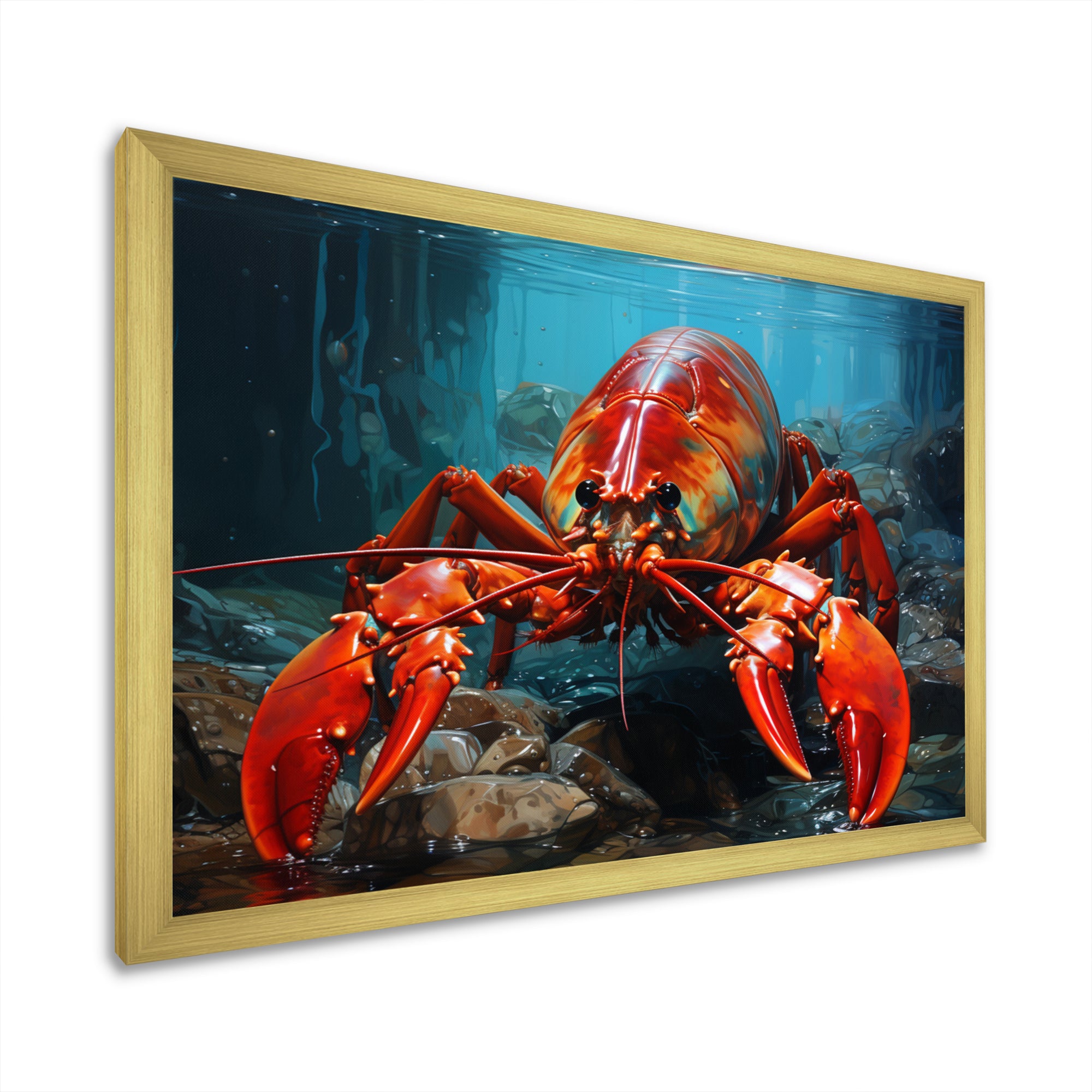 Red Lobster Under Warter - Lobster Framed Canvas Art