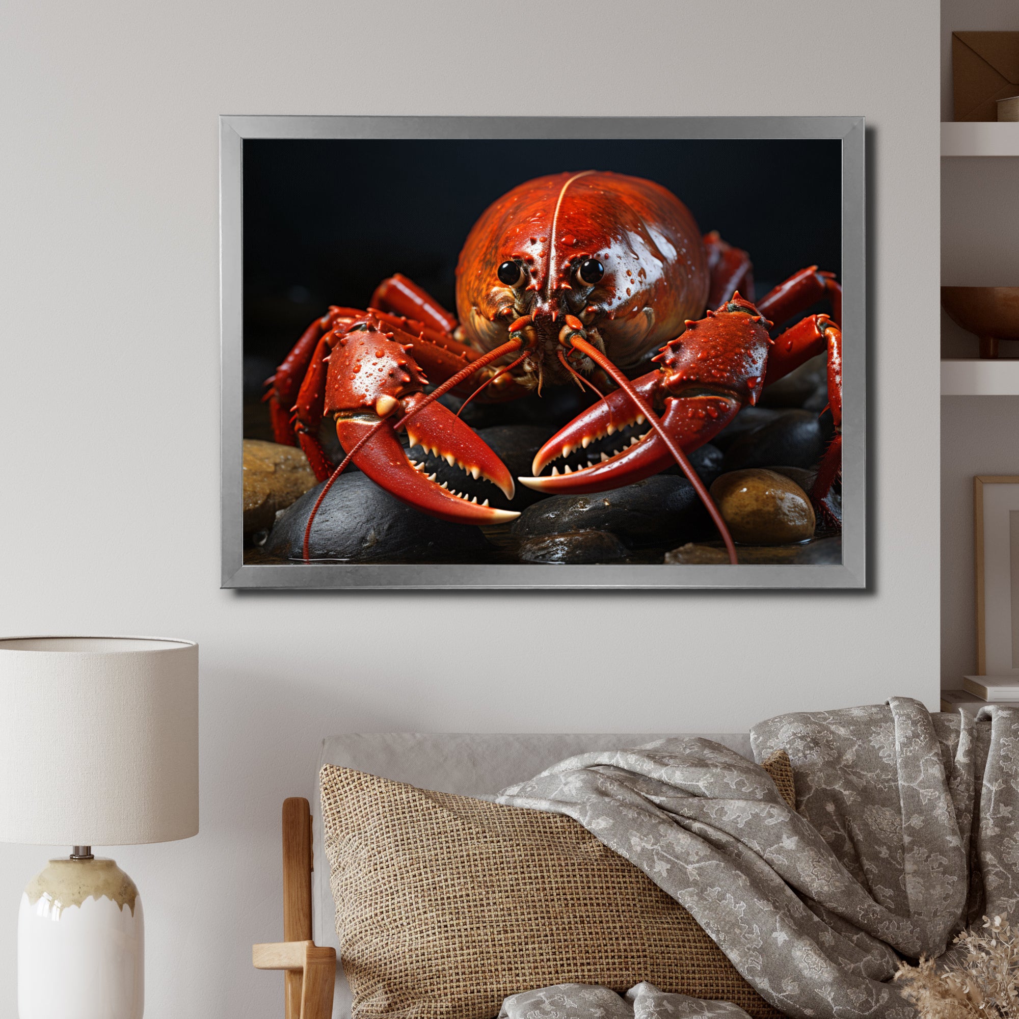 Coral Black Lobster Portrait - Lobster Home Decor Art