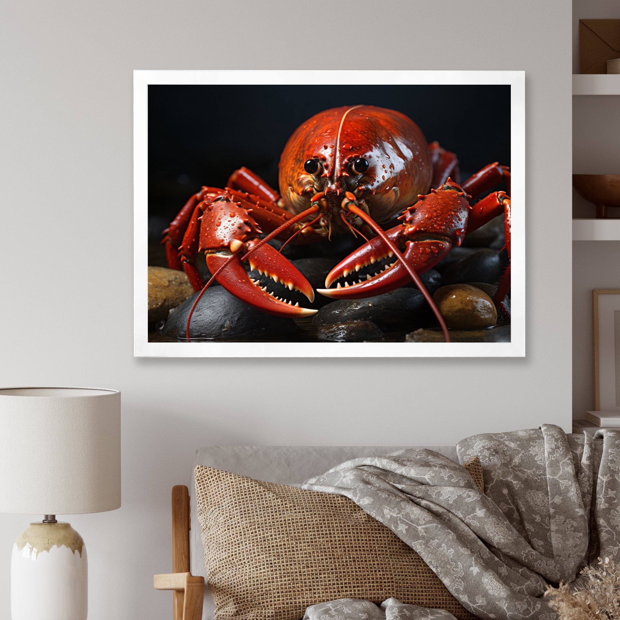 Coral Black Lobster Portrait - Lobster Home Decor Art