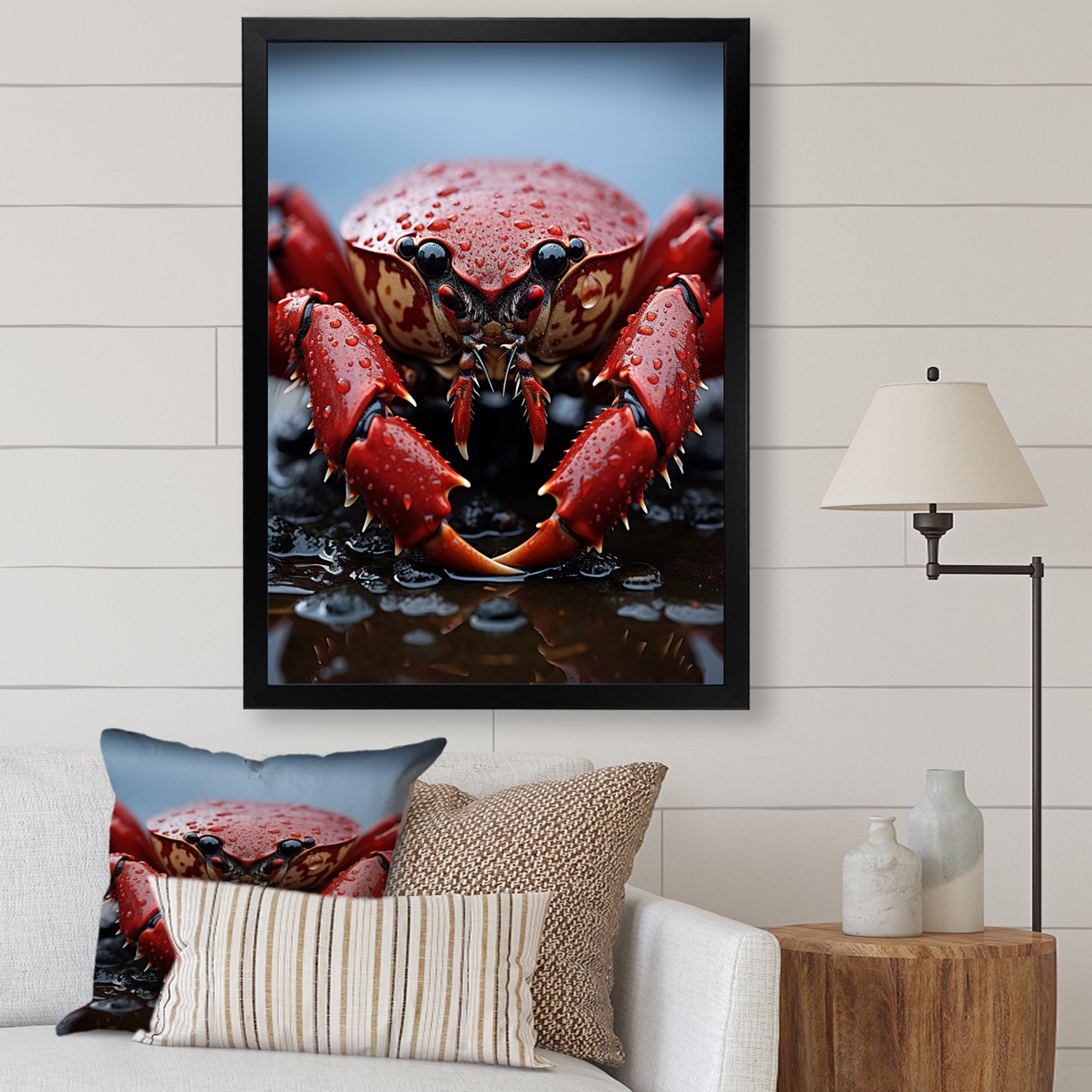 Coral Grey Lobster Portrait Vibrant - Lobster Living Room Wall Art