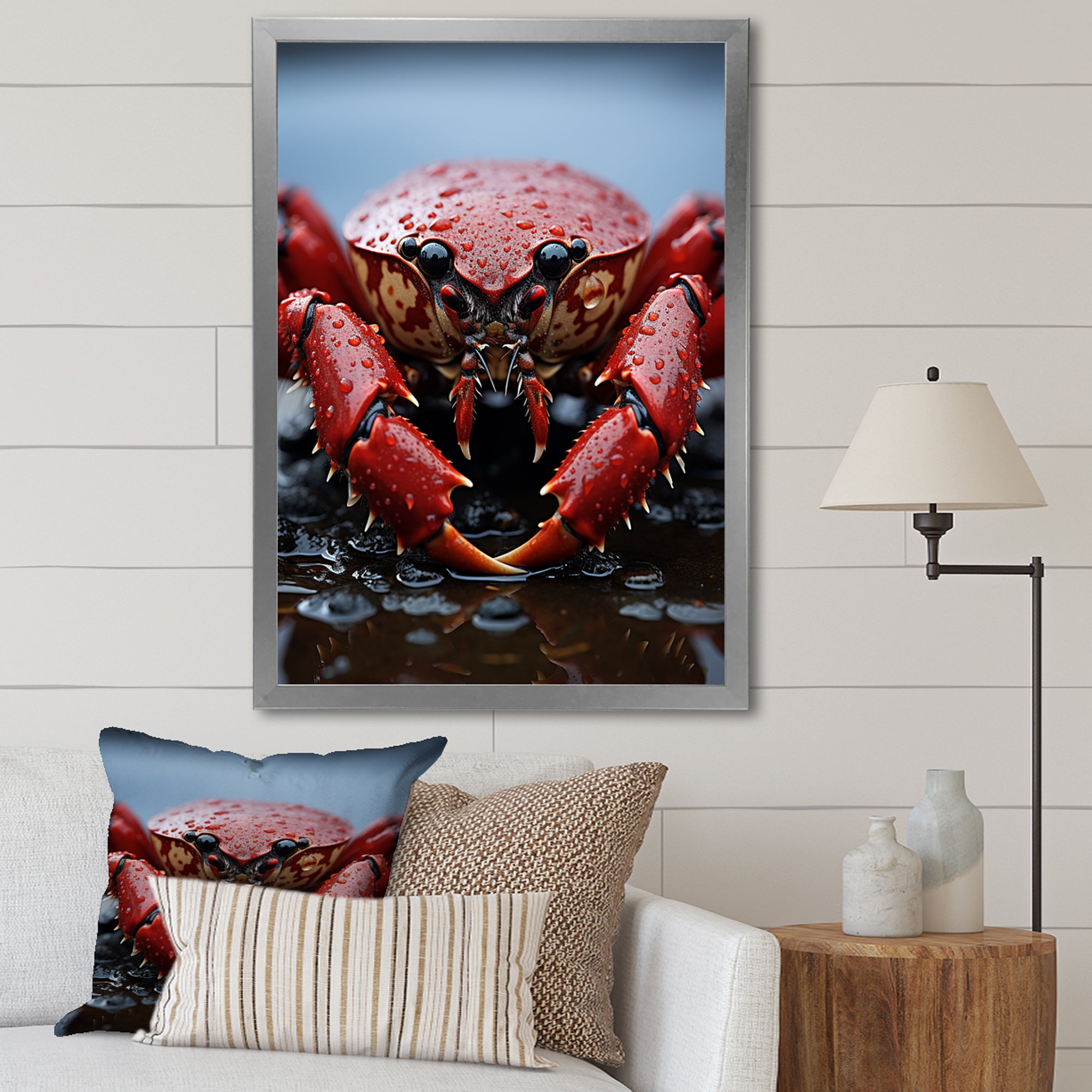 Coral Grey Lobster Portrait Vibrant - Lobster Living Room Wall Art