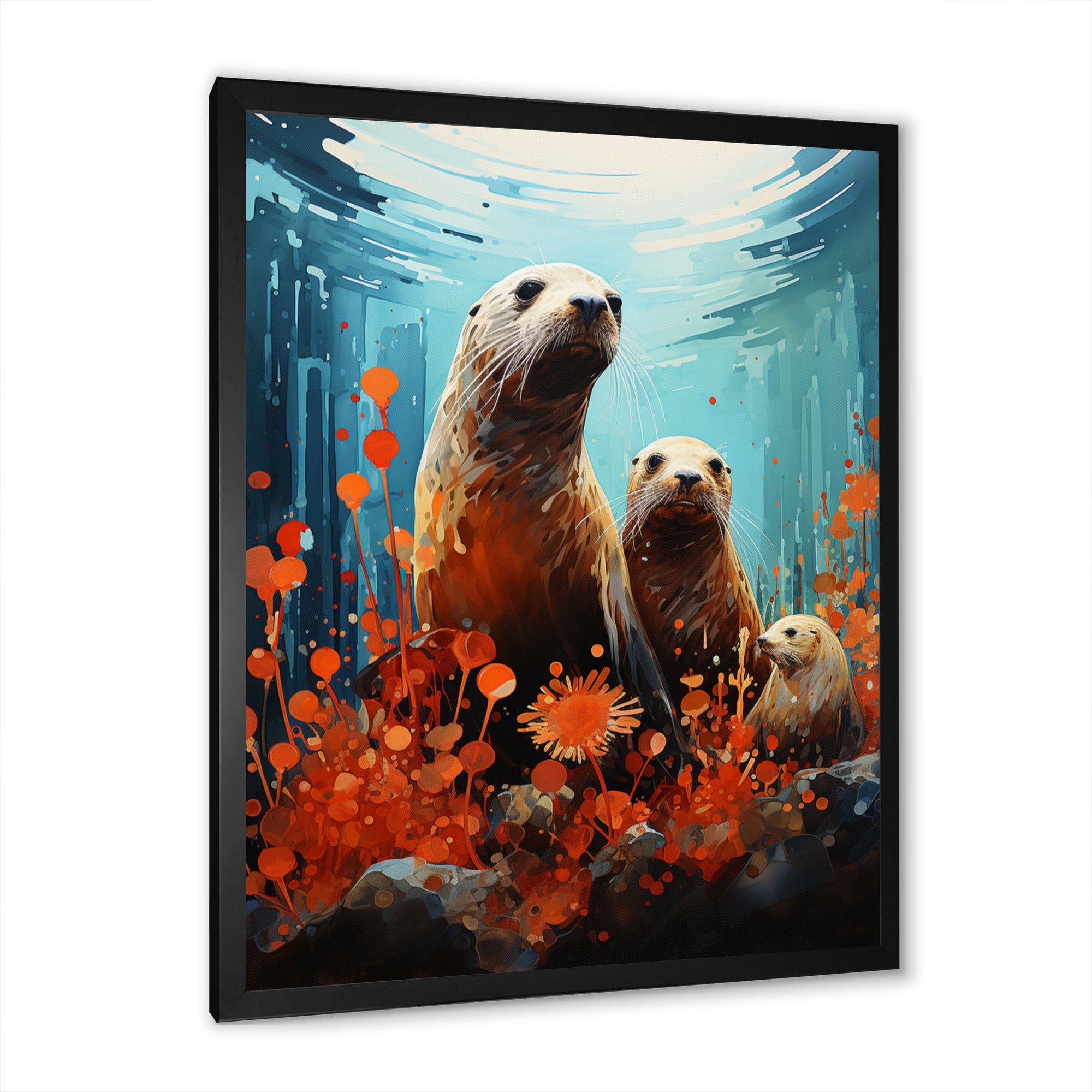 Teal Orange Marine Animals Curious Sea - Marine Animals Canvas Wall Art