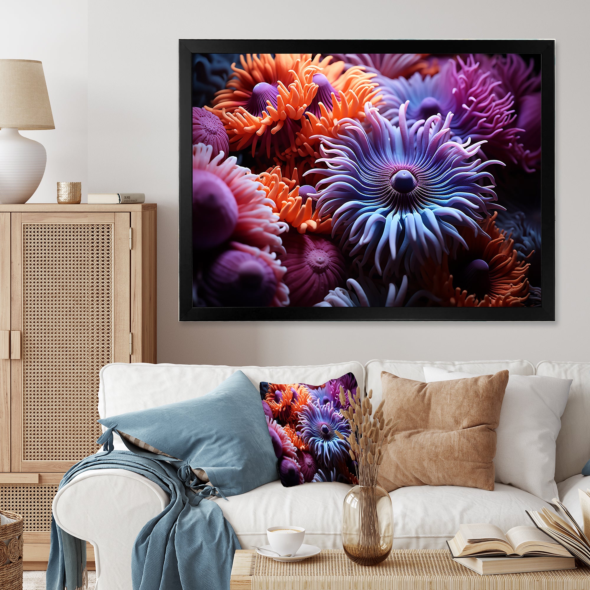 Purple Coral Marine Animals Harmony - Marine Animals Framed Canvas Art