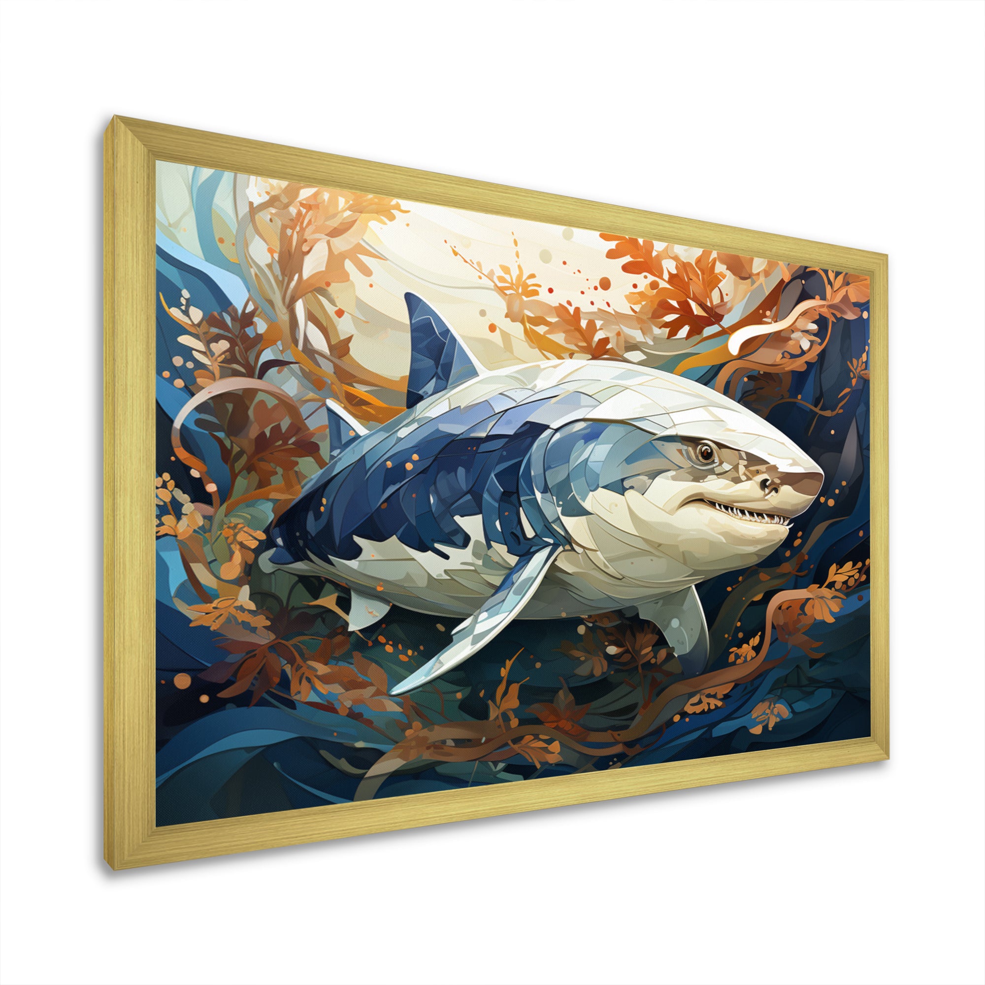 Grey Orange Shark Harmony - Marine Animals Wall Art Prints