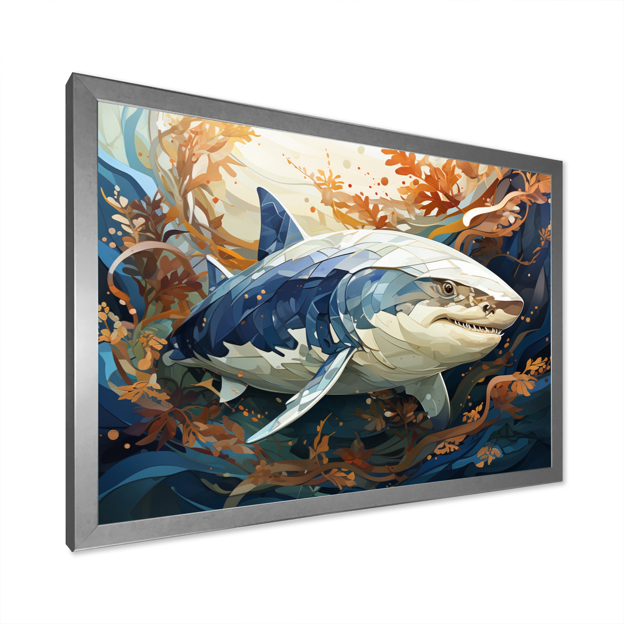 Grey Orange Shark Harmony - Marine Animals Wall Art Prints