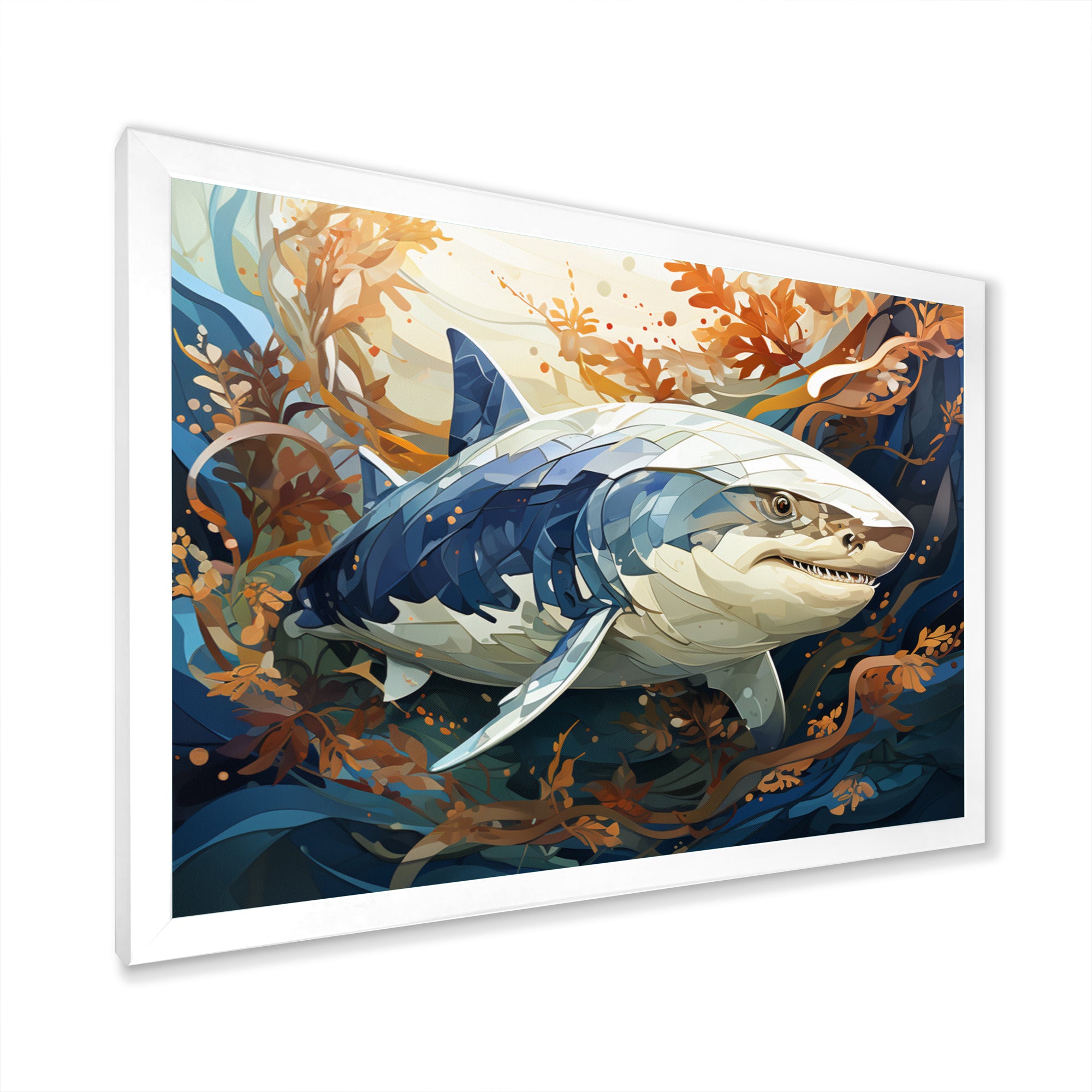 Grey Orange Shark Harmony - Marine Animals Wall Art Prints