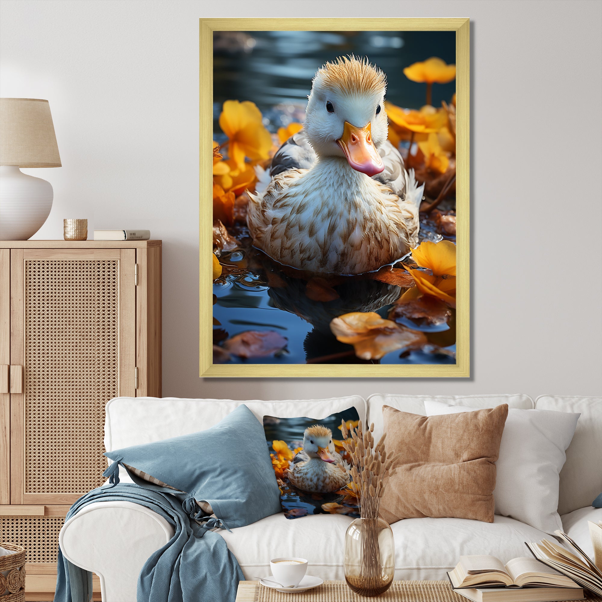 Yellow White Marine Animals Portrait - Yellow Marine Animals Wall Art