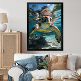 Green Teal Turtle Portrait Stunning - Green Marine Animals Wall Art