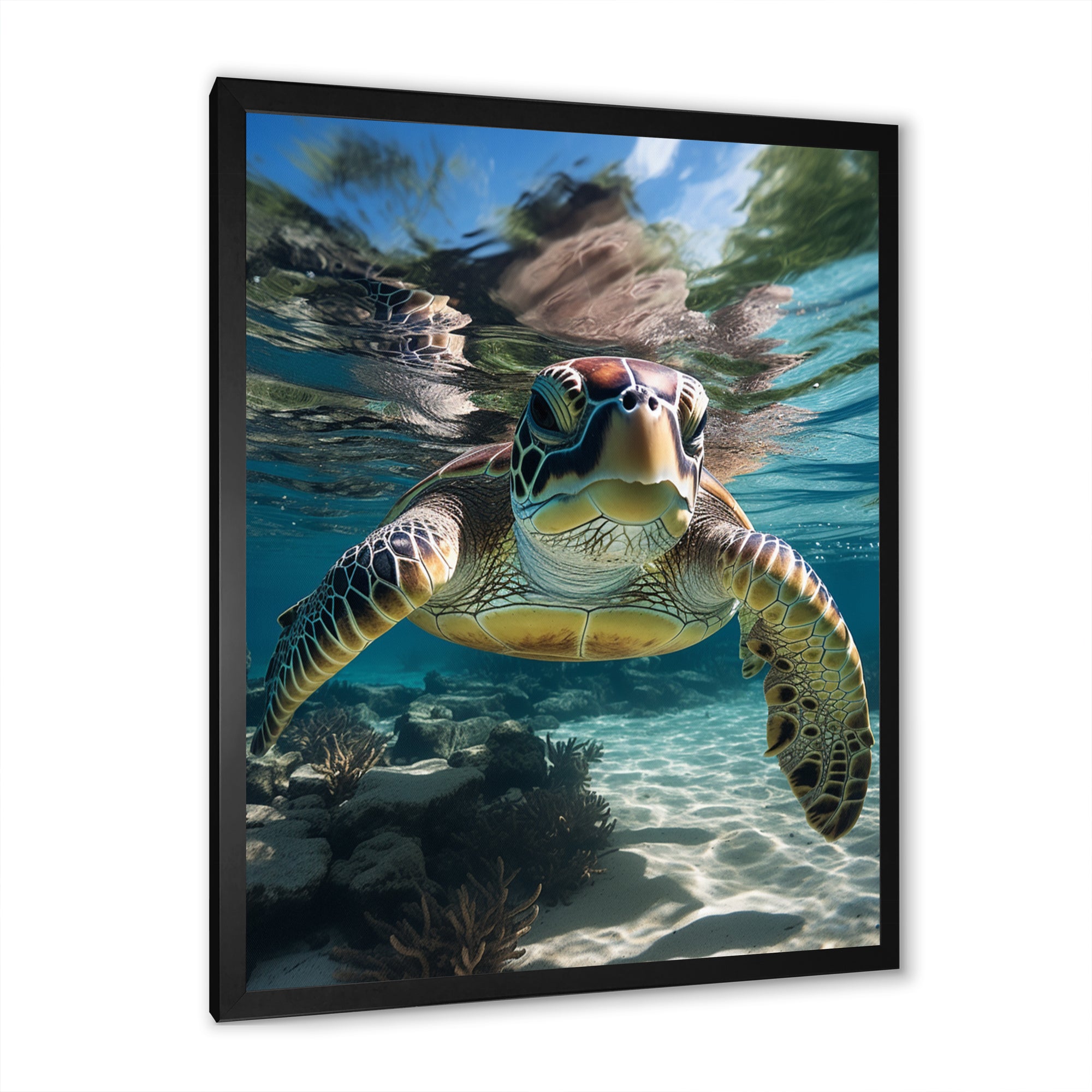 Green Teal Turtle Portrait Stunning - Green Marine Animals Wall Art