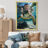 Green Teal Turtle Portrait Stunning - Green Marine Animals Wall Art