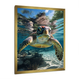 Green Teal Turtle Portrait Stunning - Green Marine Animals Wall Art