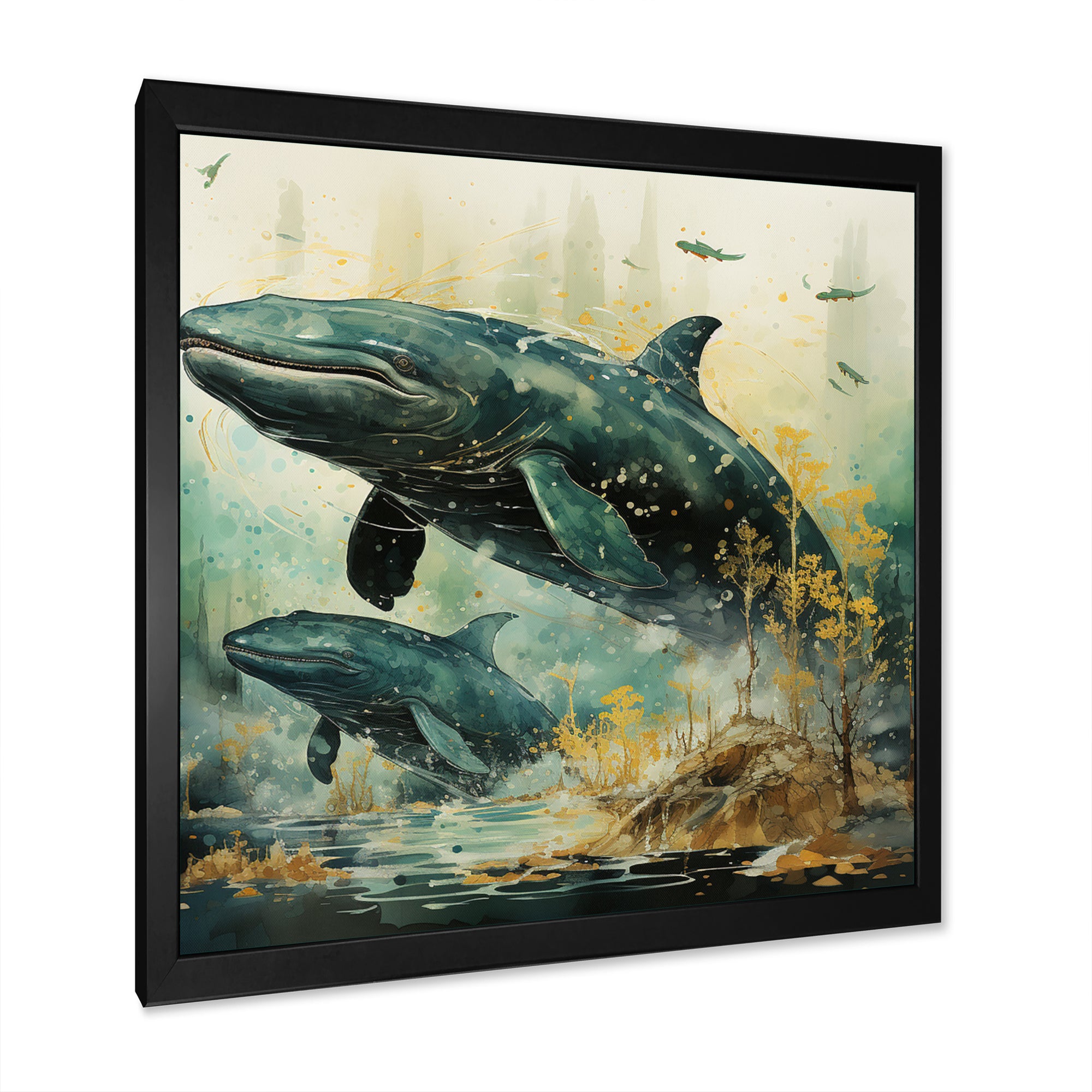 Grey Teal Marine Animals Whispering Whales - Marine Animals Wall Art Prints