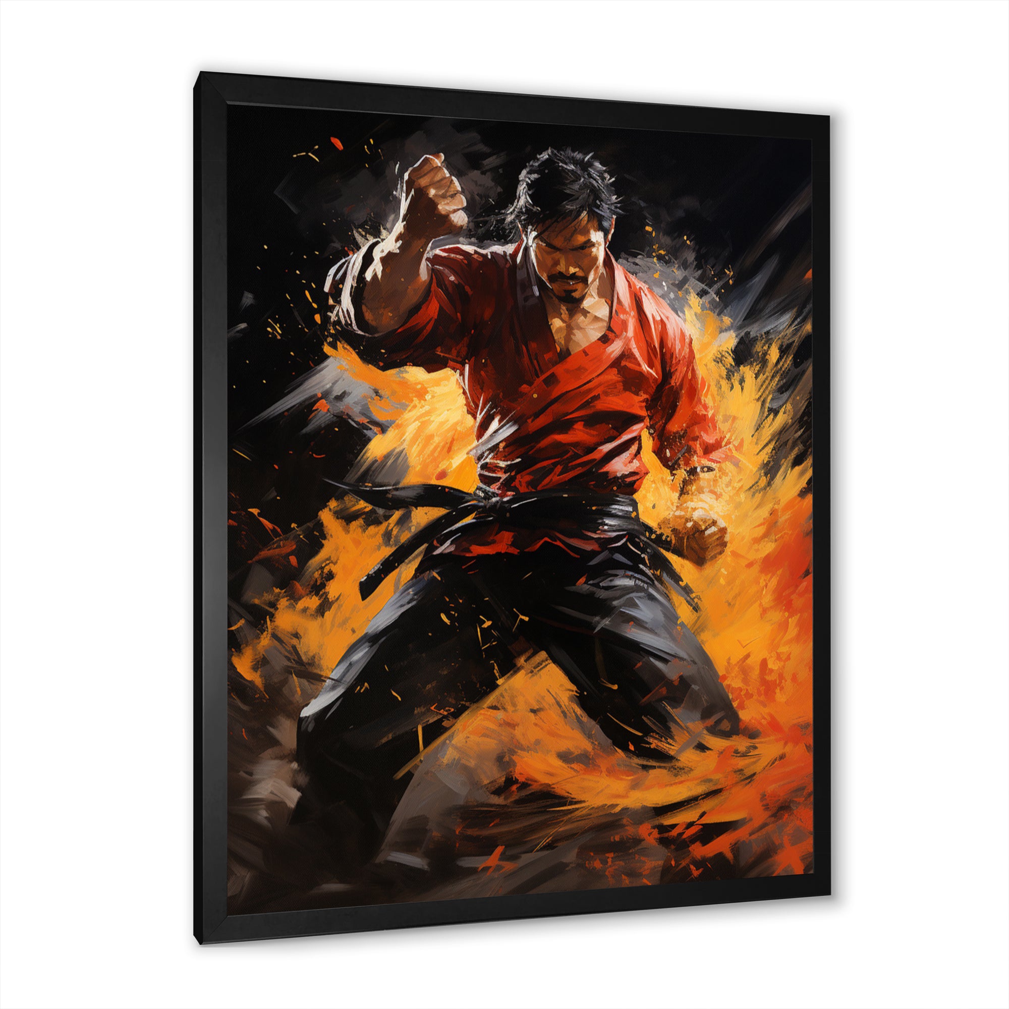 Orange Red Martial Art Abstract Impact - Martial Arts Canvas Wall Art