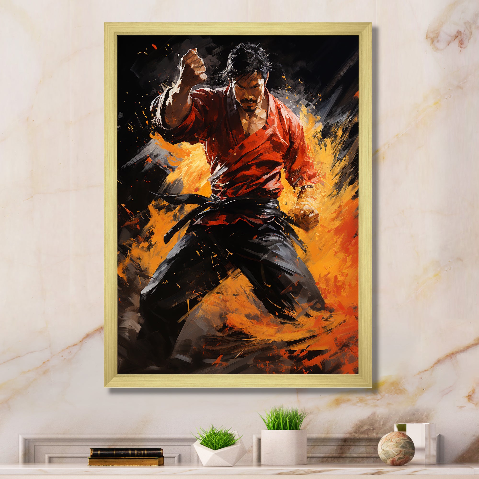 Orange Red Martial Art Abstract Impact - Martial Arts Canvas Wall Art