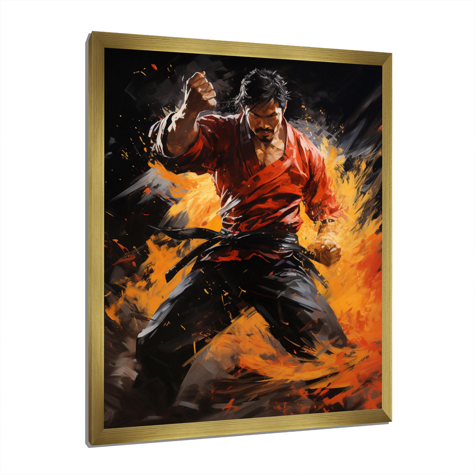 Orange Red Martial Art Abstract Impact - Martial Arts Canvas Wall Art