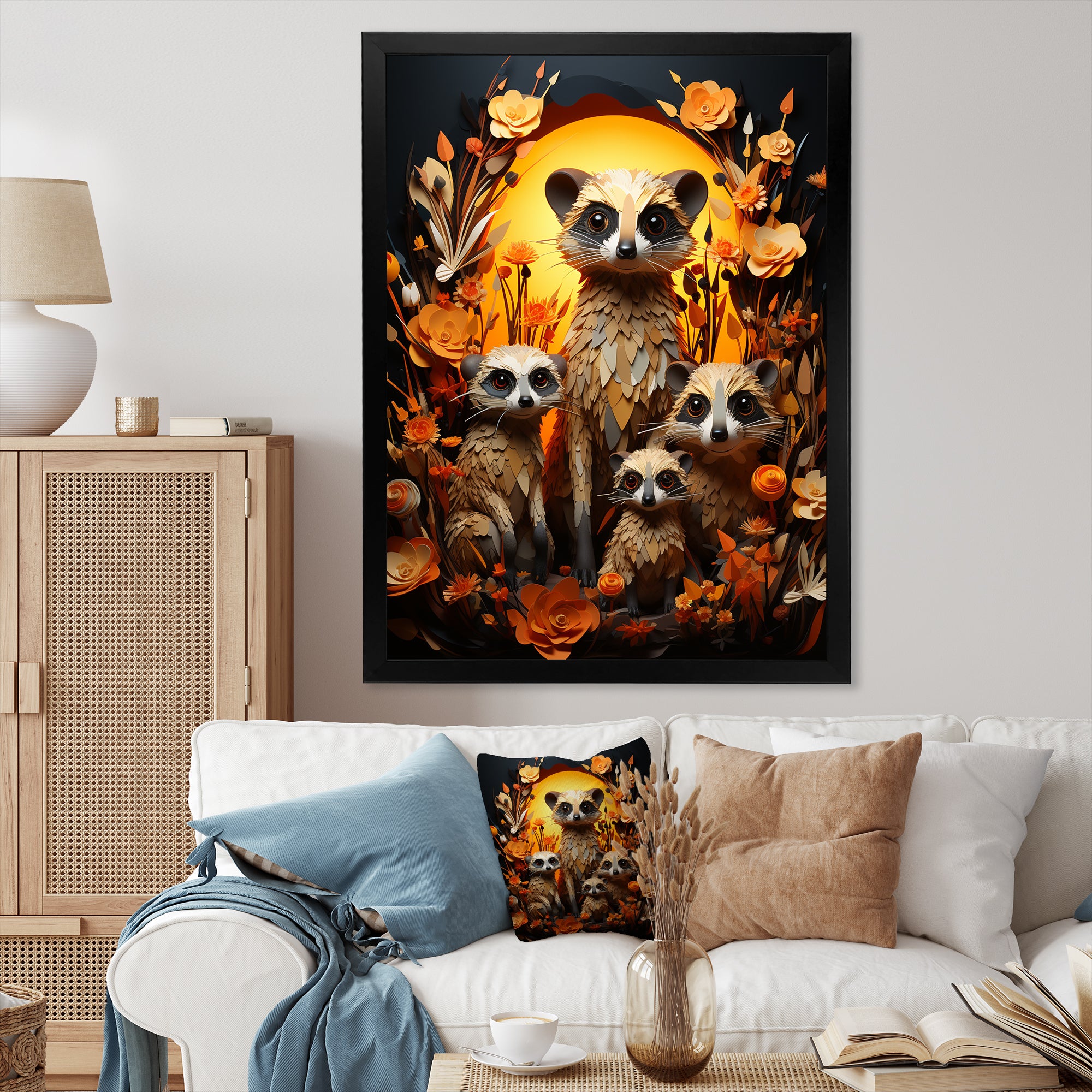 Orange Black Meercat Community Papercut - Orange Meercat Wall Art