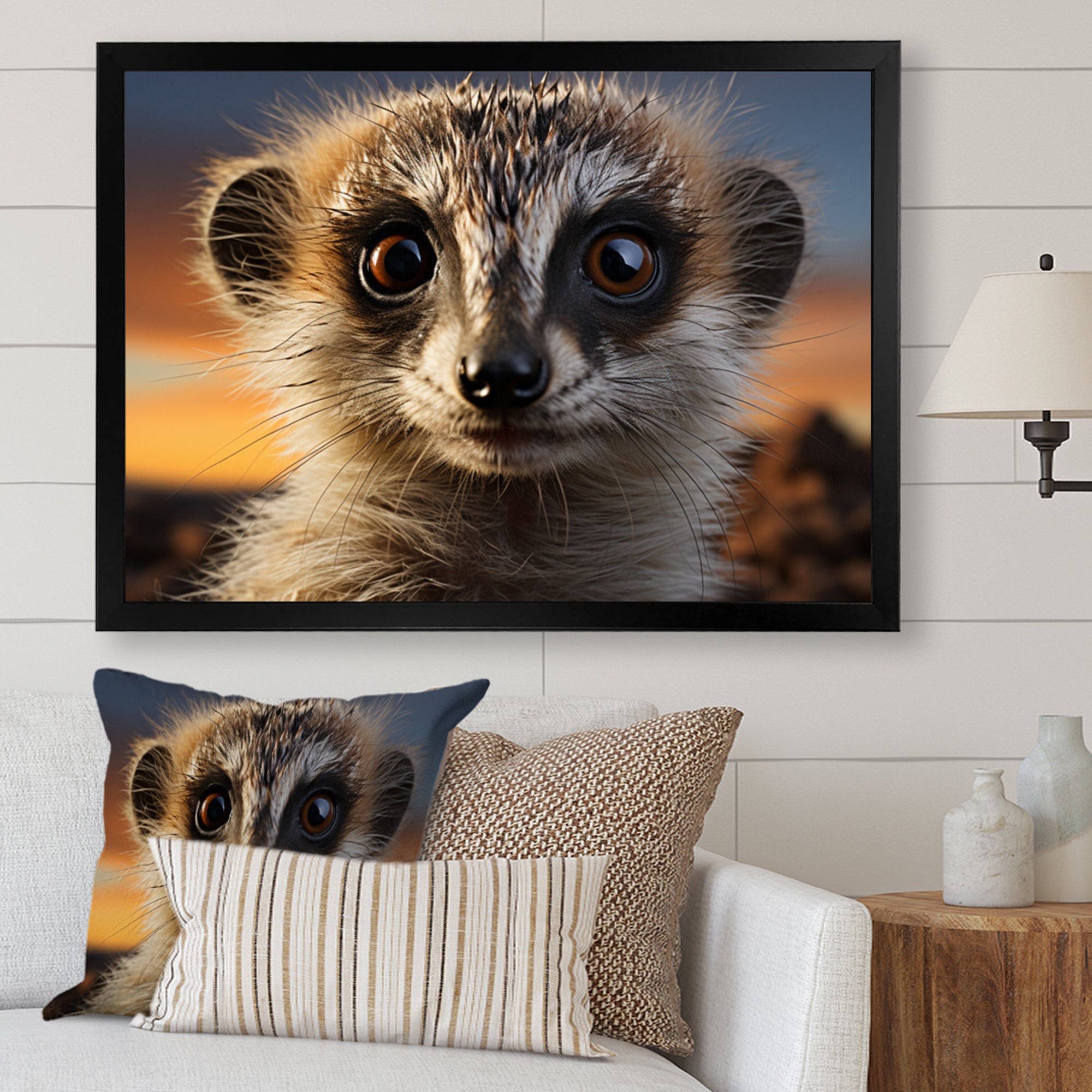 Brown Peach Meercat Portrait - Meercat Framed Canvas Art