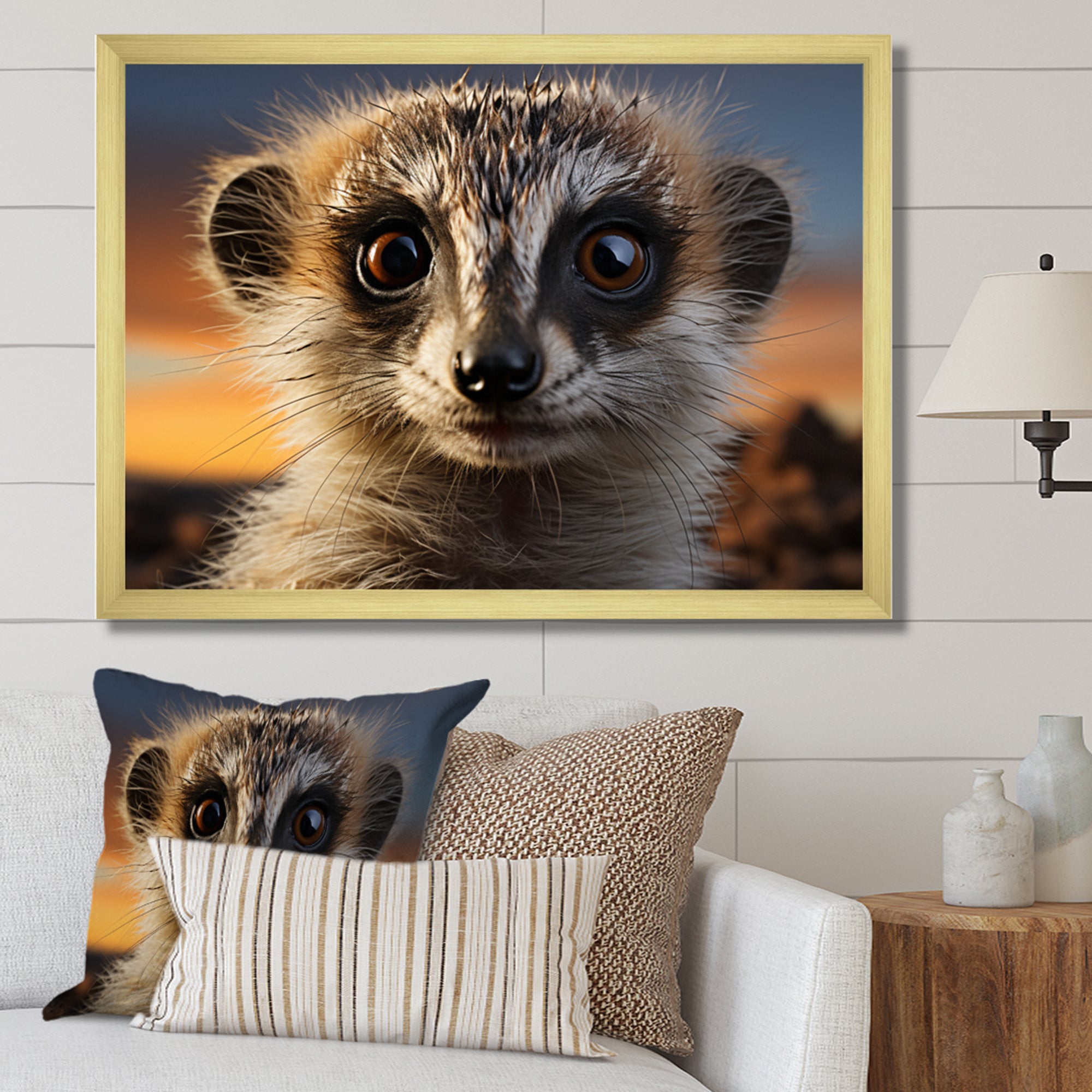 Brown Peach Meercat Portrait - Meercat Framed Canvas Art