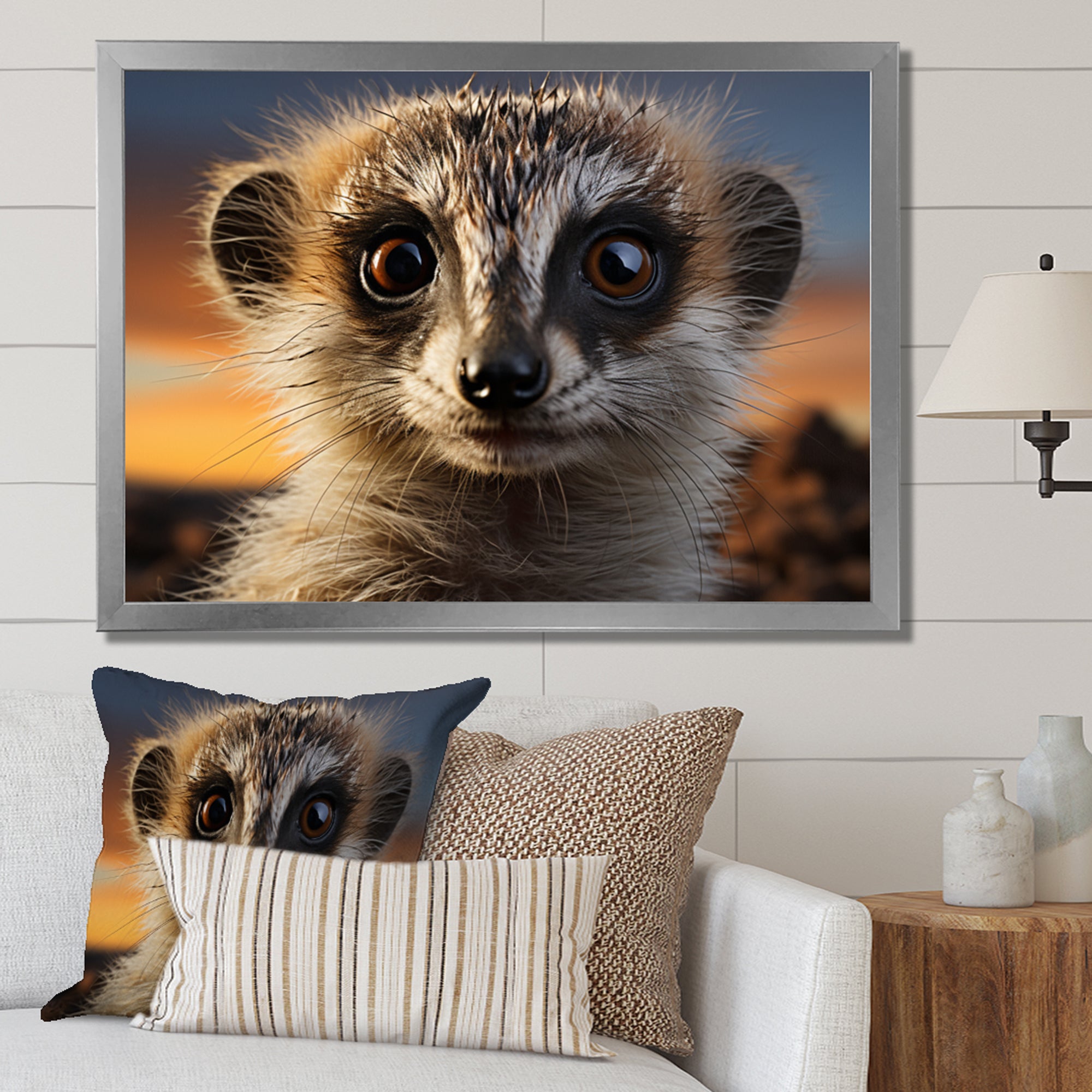 Brown Peach Meercat Portrait - Meercat Framed Canvas Art