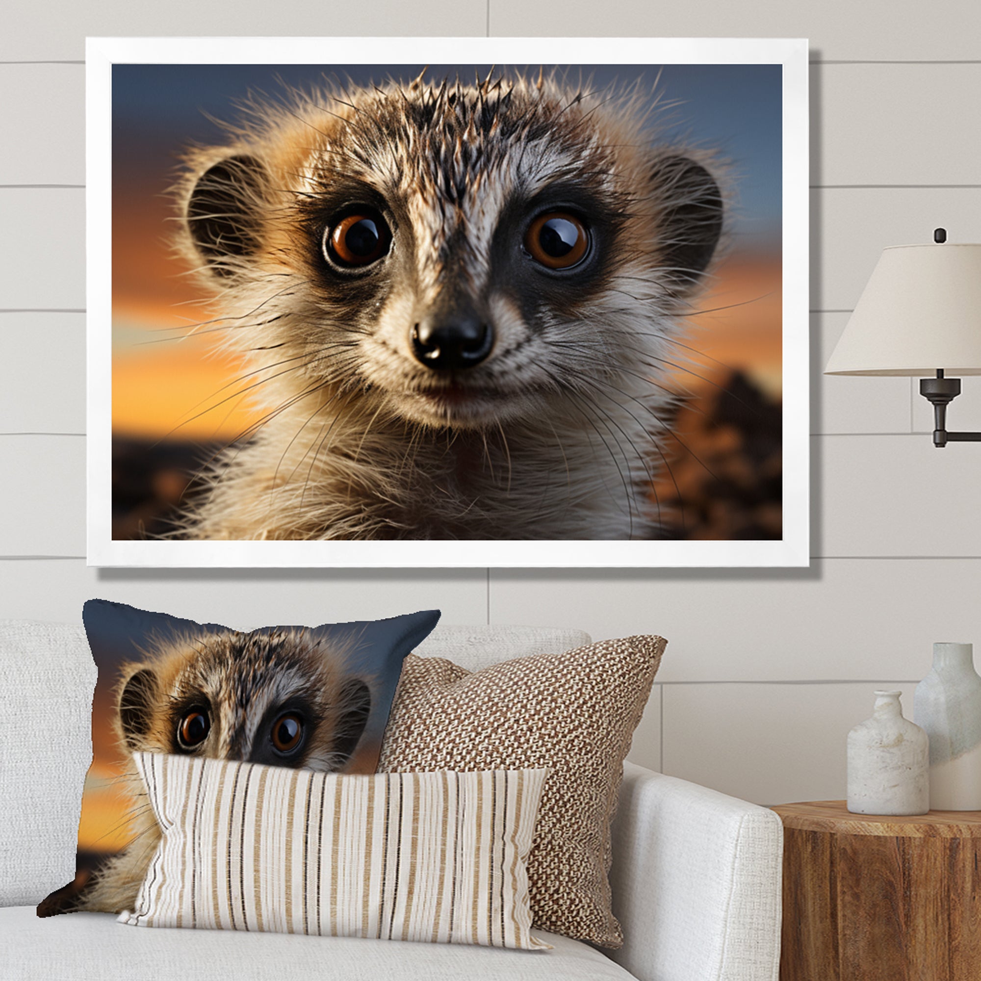 Brown Peach Meercat Portrait - Meercat Framed Canvas Art