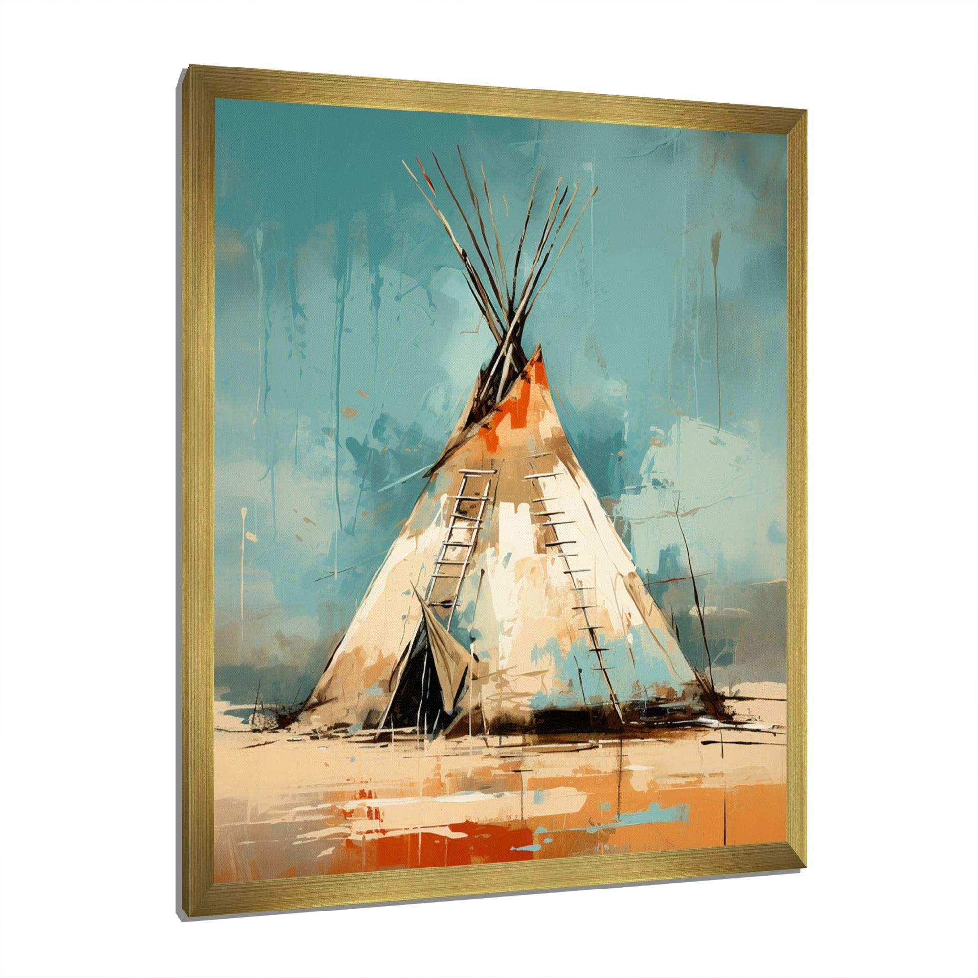 Turquoise Beige Native Tipi Whispers Of Spirit - People Canvas Wall Art