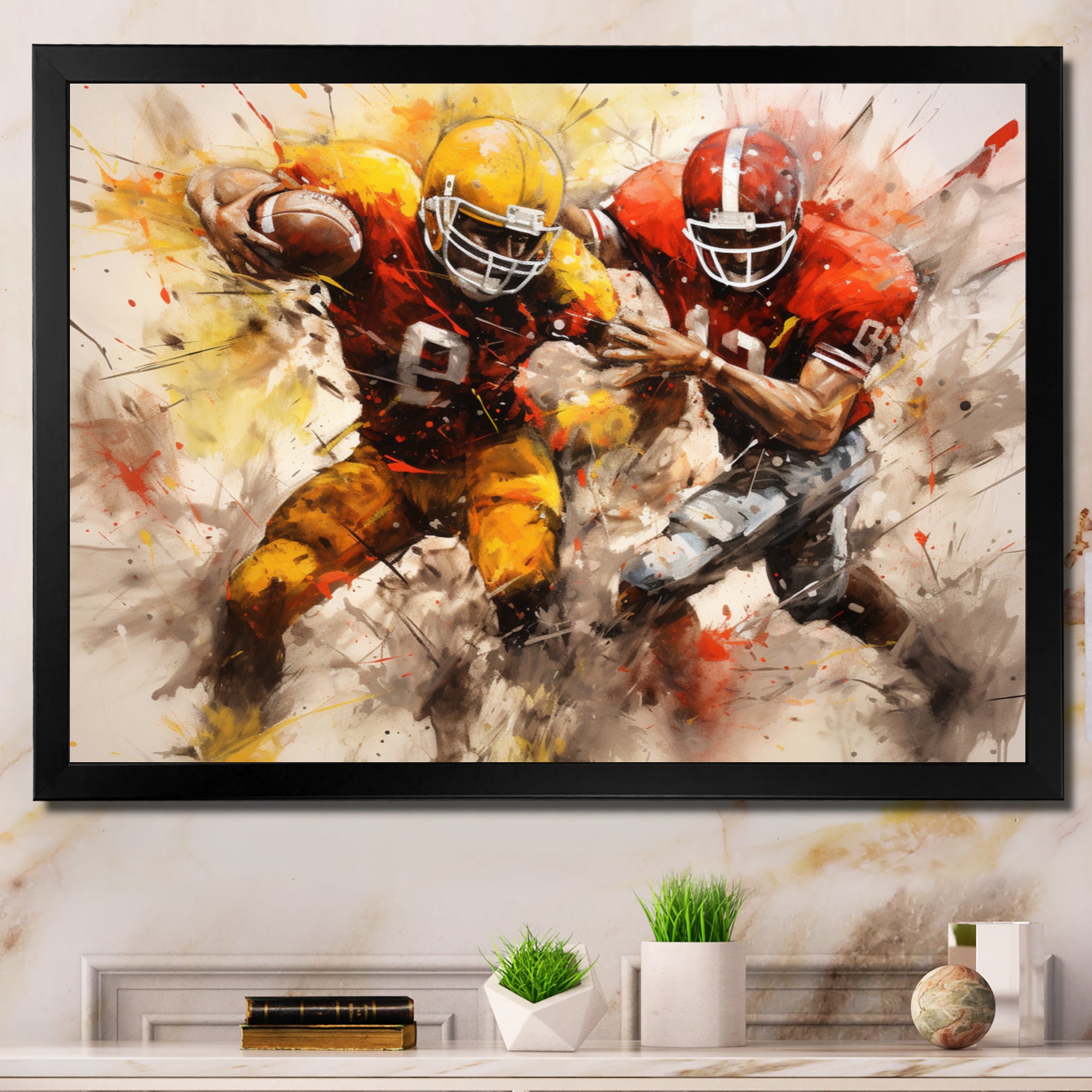 Yellow Football Abstract Blitz I - Football Canvas Wall Art
