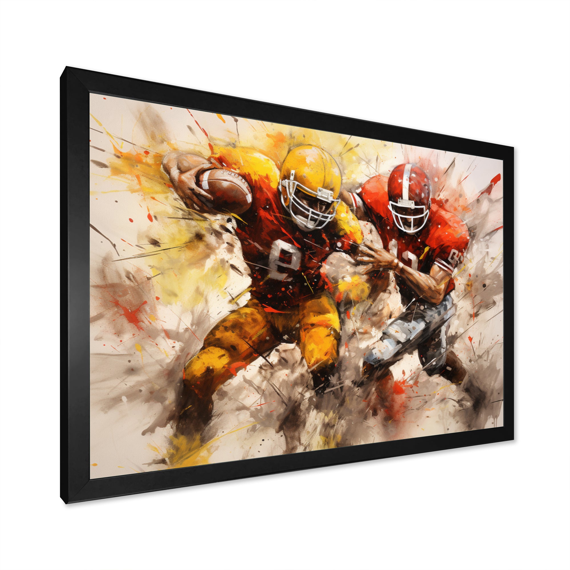 Yellow Football Abstract Blitz I - Football Canvas Wall Art