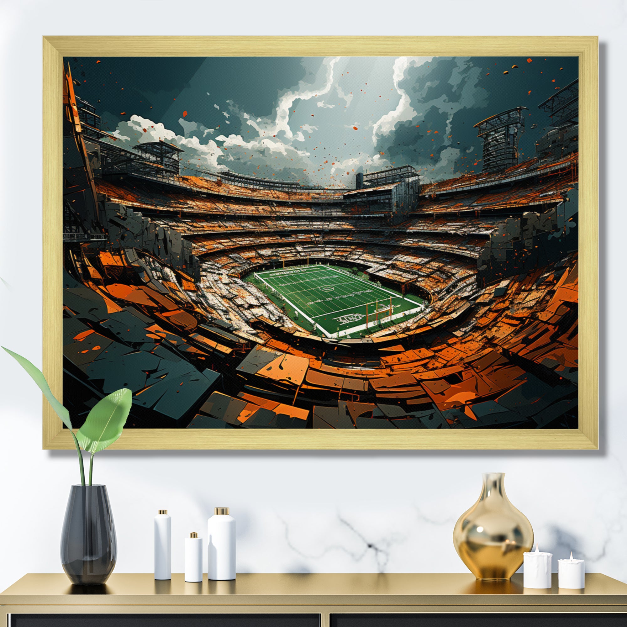 Green Football Abstract Stadium - Football Canvas Wall Art