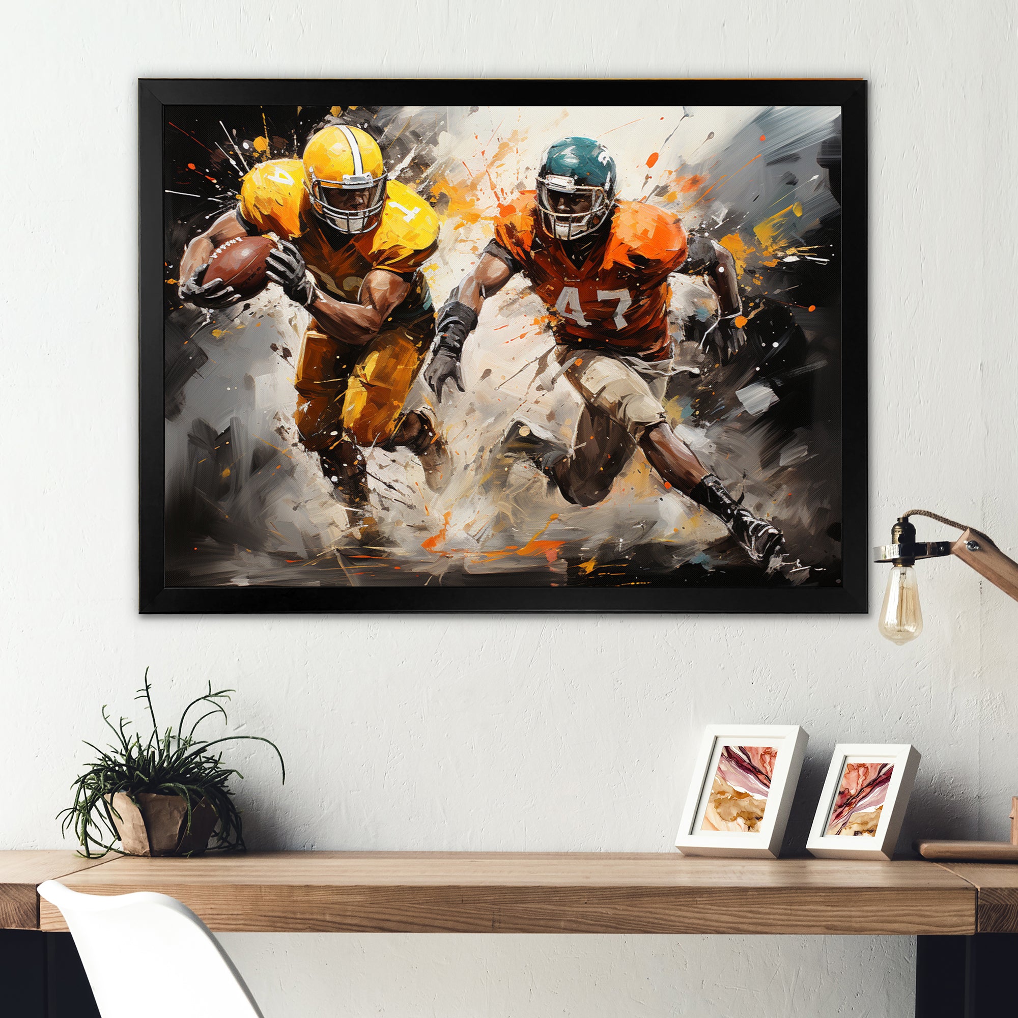 Orange Football Abstract Victory - Football Canvas Wall Art