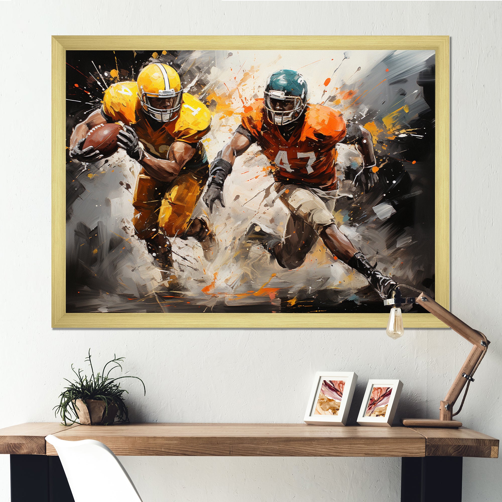 Orange Football Abstract Victory - Football Canvas Wall Art
