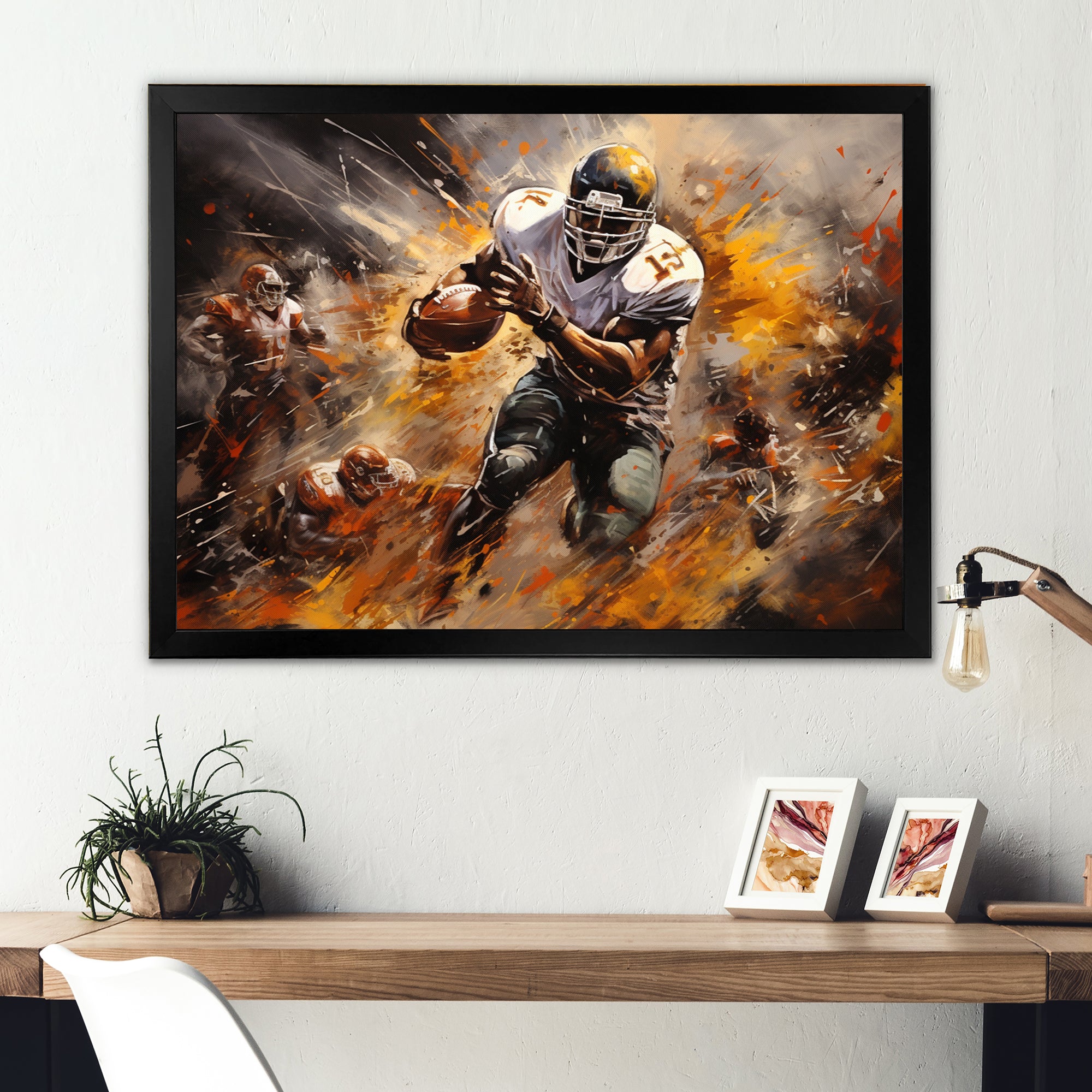 Yellow Football Abstract Victory - Football Canvas Wall Art