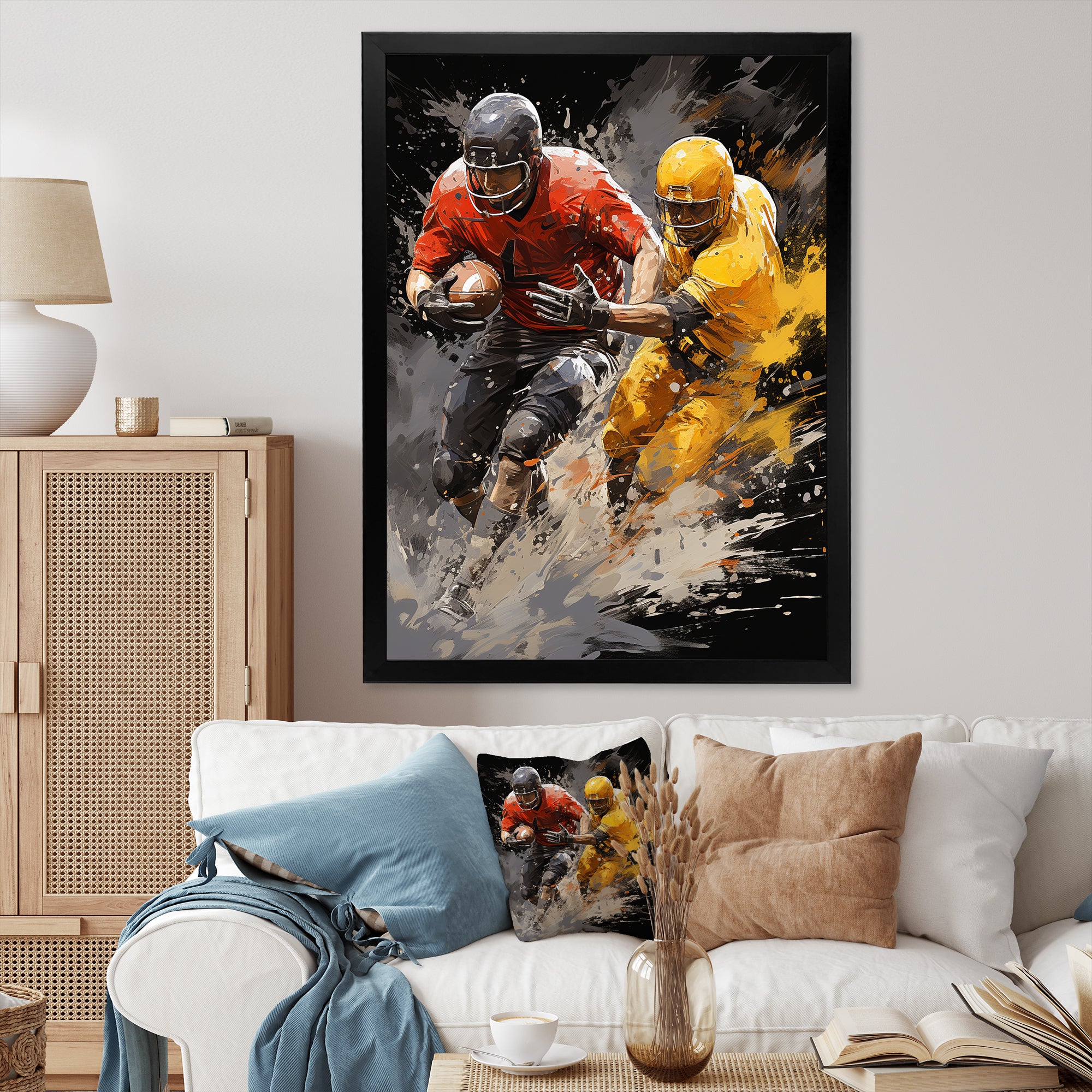 Yellow Football Dynamic Plays I - Football Canvas Wall Art