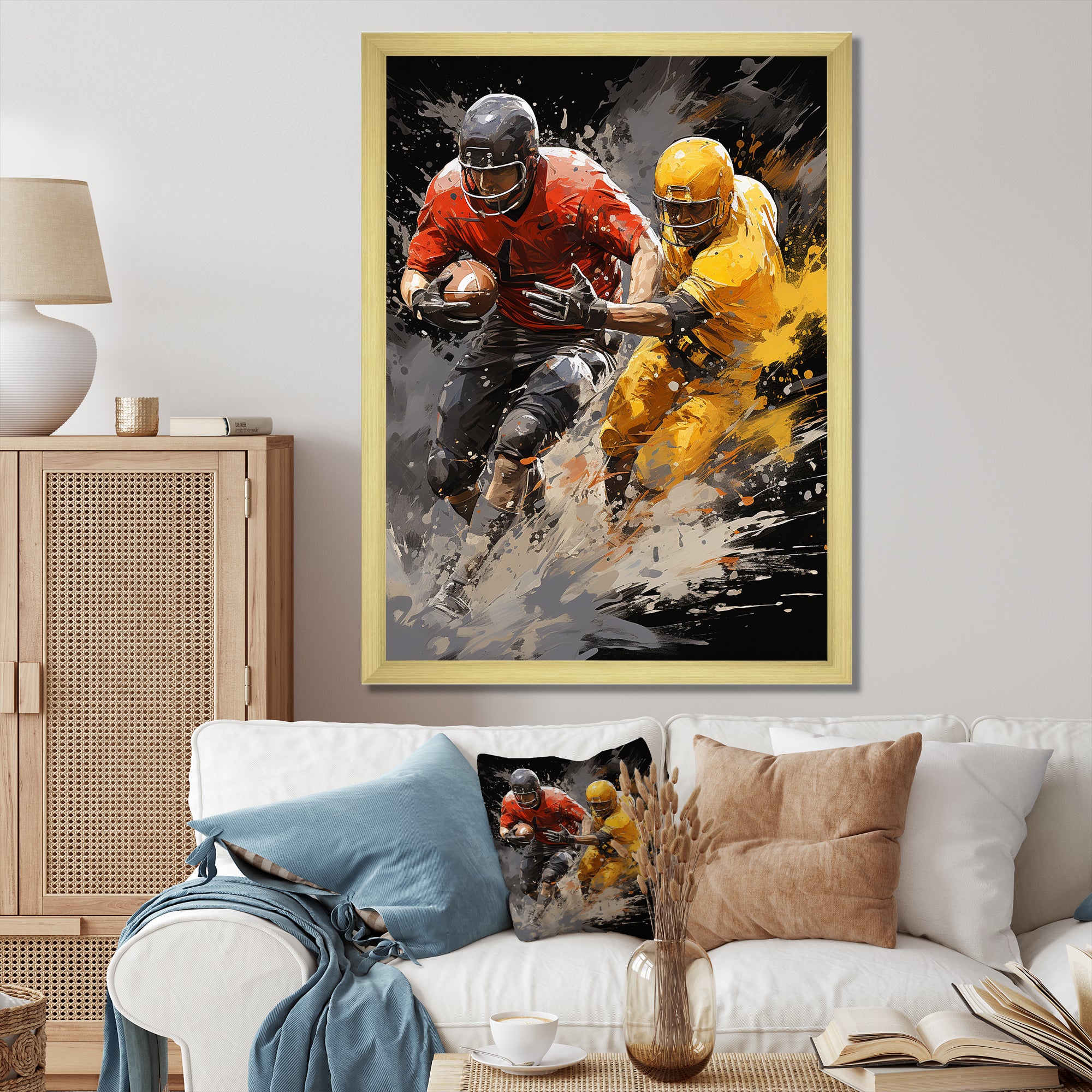Yellow Football Dynamic Plays I - Football Canvas Wall Art