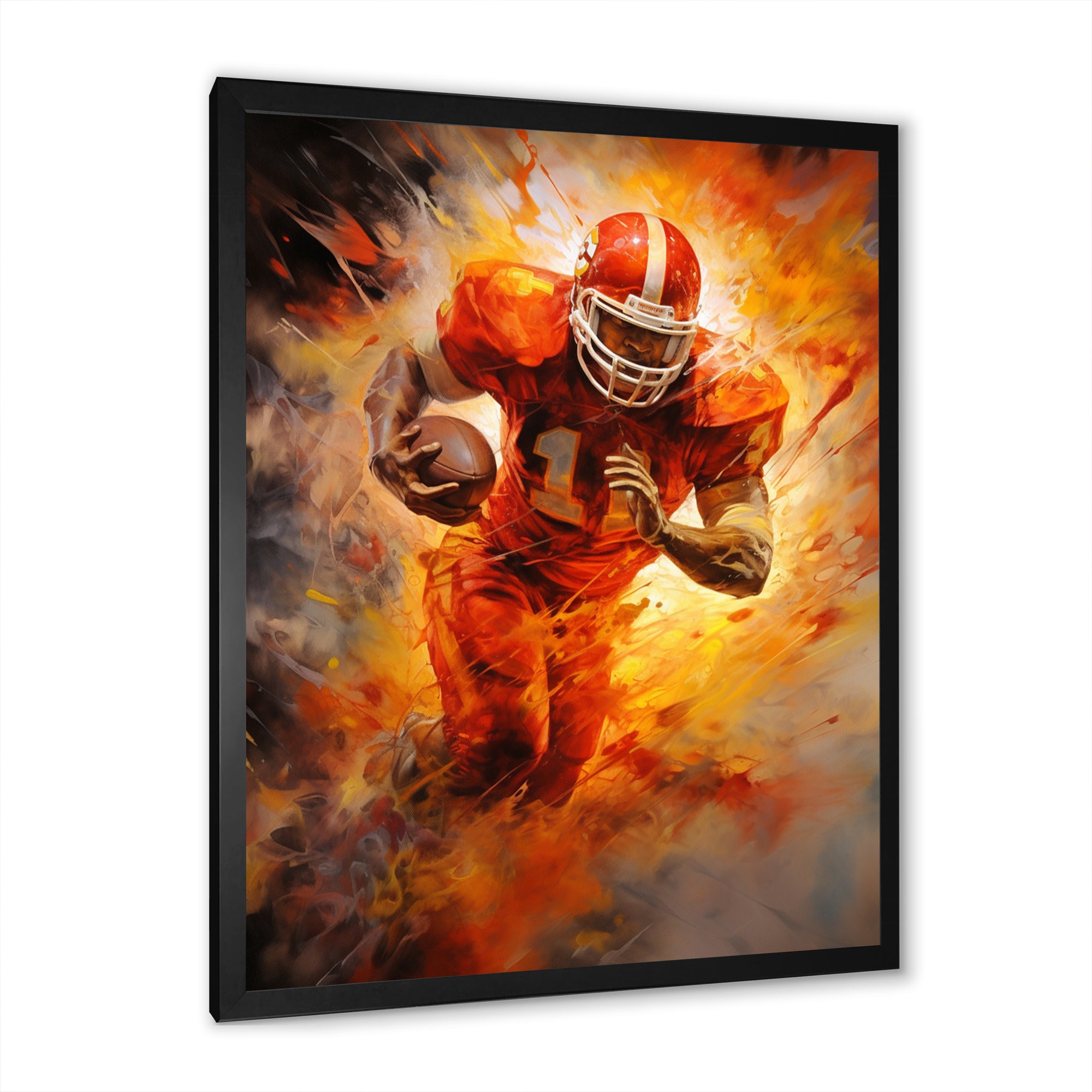 Orange Football Energy Burst I - Football Canvas Wall Art