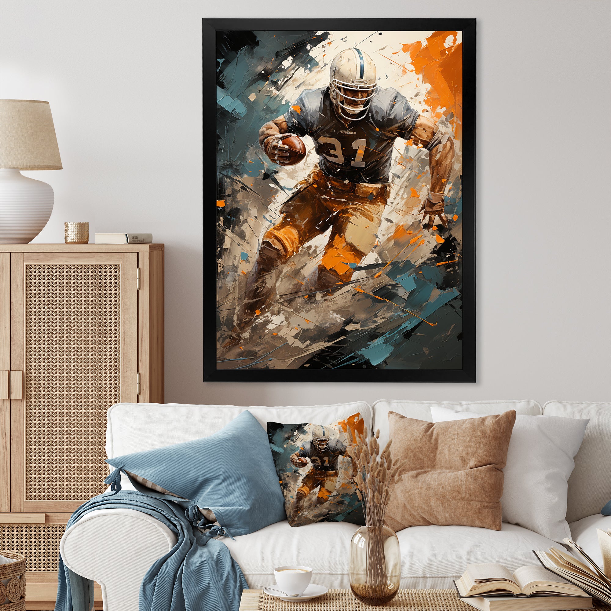 Grey Football Fragmented Plays - Football Canvas Wall Art
