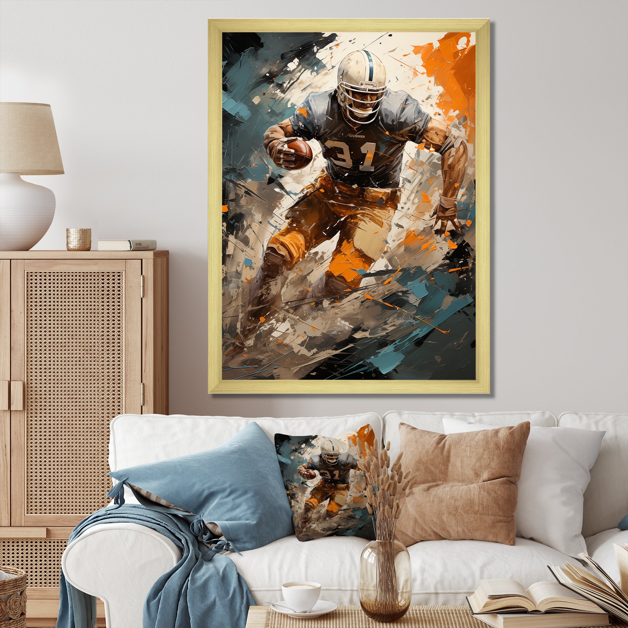 Grey Football Fragmented Plays - Football Canvas Wall Art