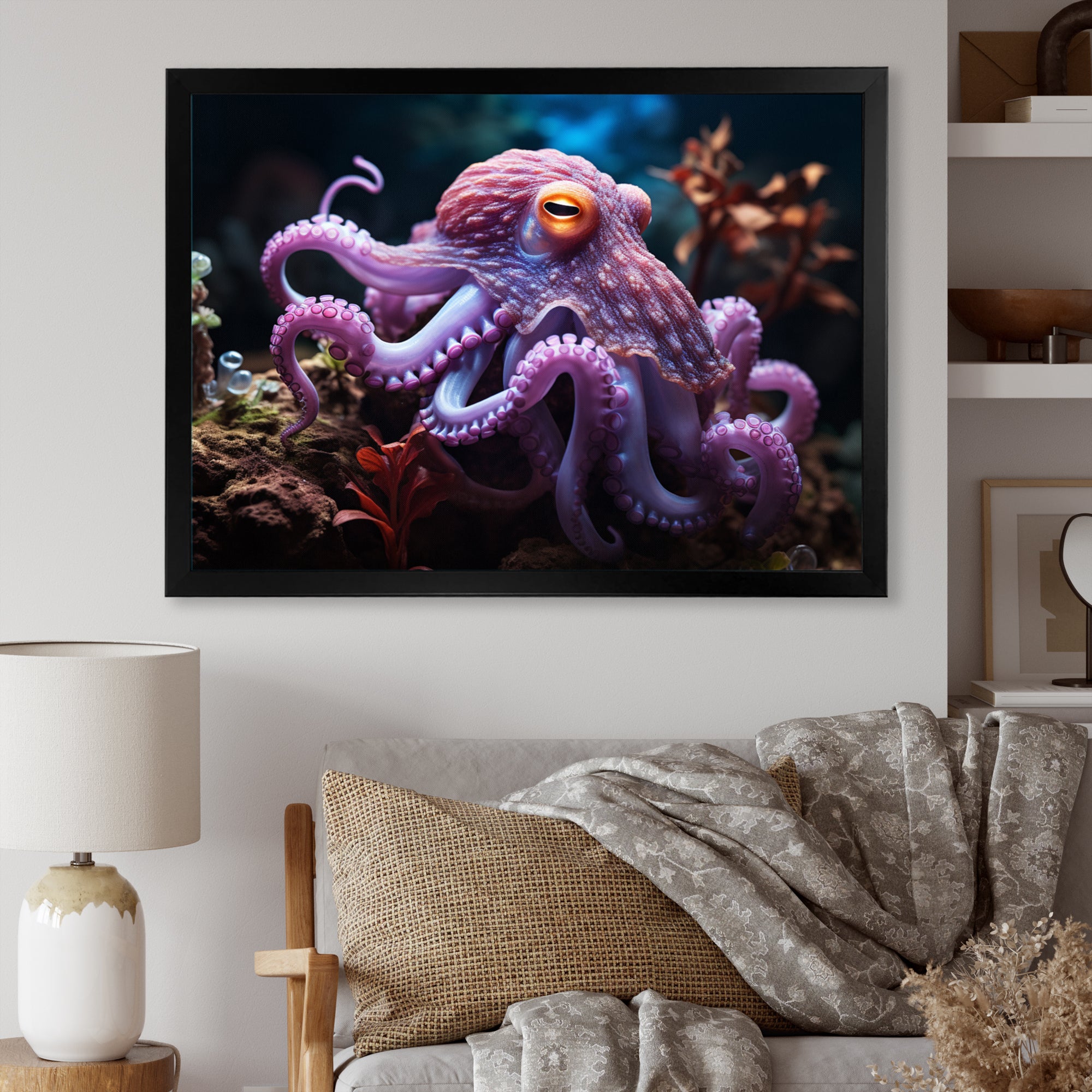 Purple Octopus Mystical Encounter - Purple Octopus Wall Art