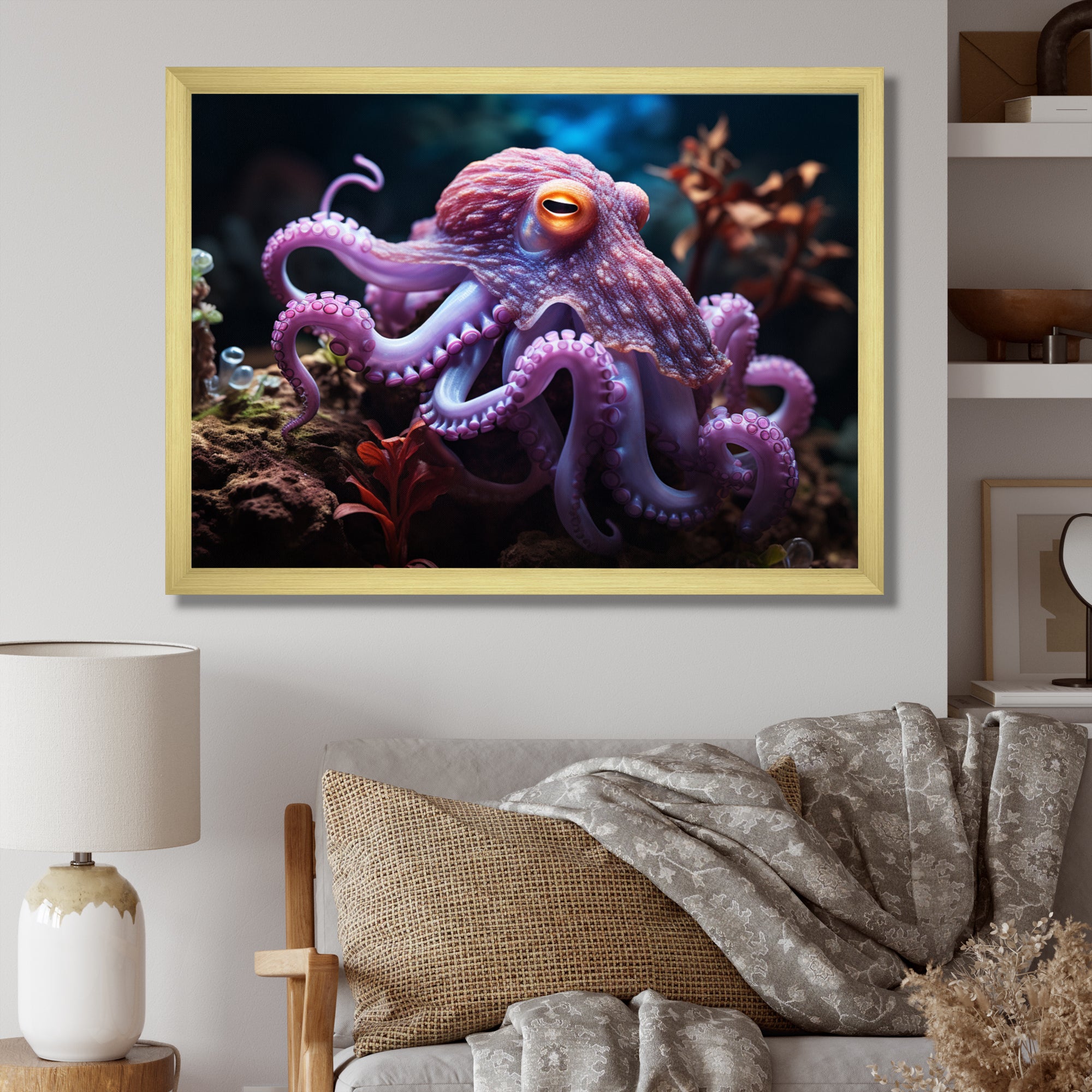Purple Octopus Mystical Encounter - Purple Octopus Wall Art