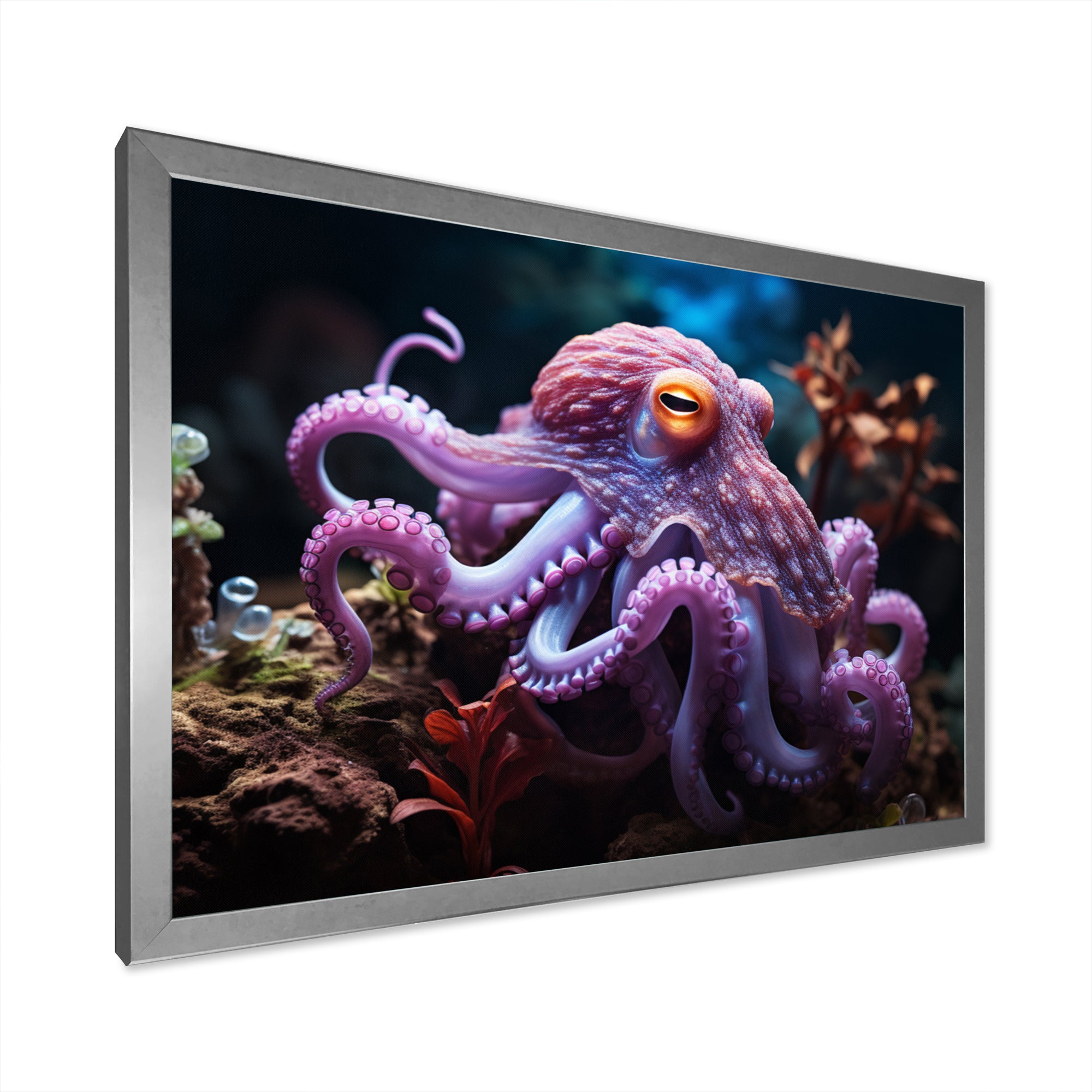Purple Octopus Mystical Encounter - Purple Octopus Wall Art
