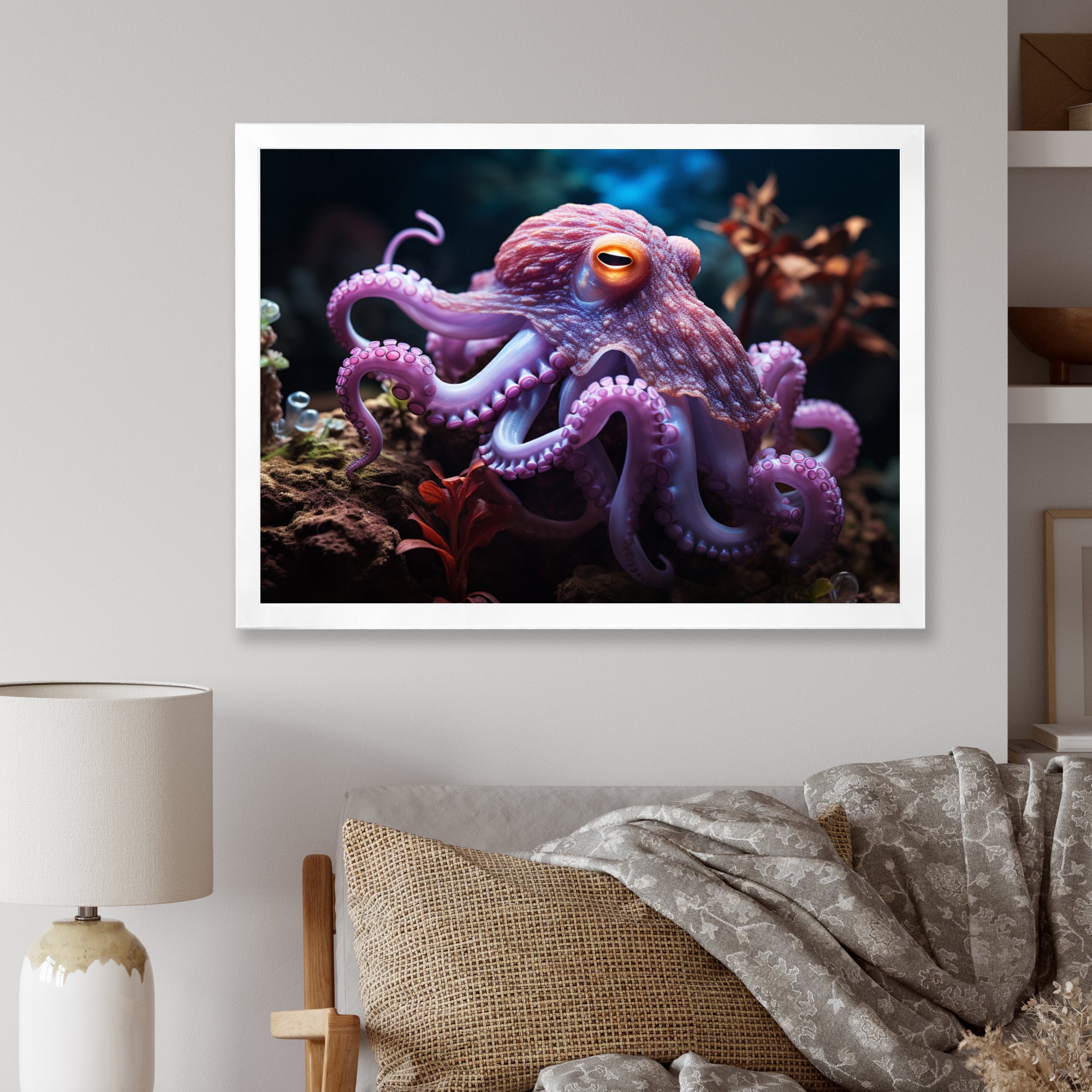 Purple Octopus Mystical Encounter - Purple Octopus Wall Art
