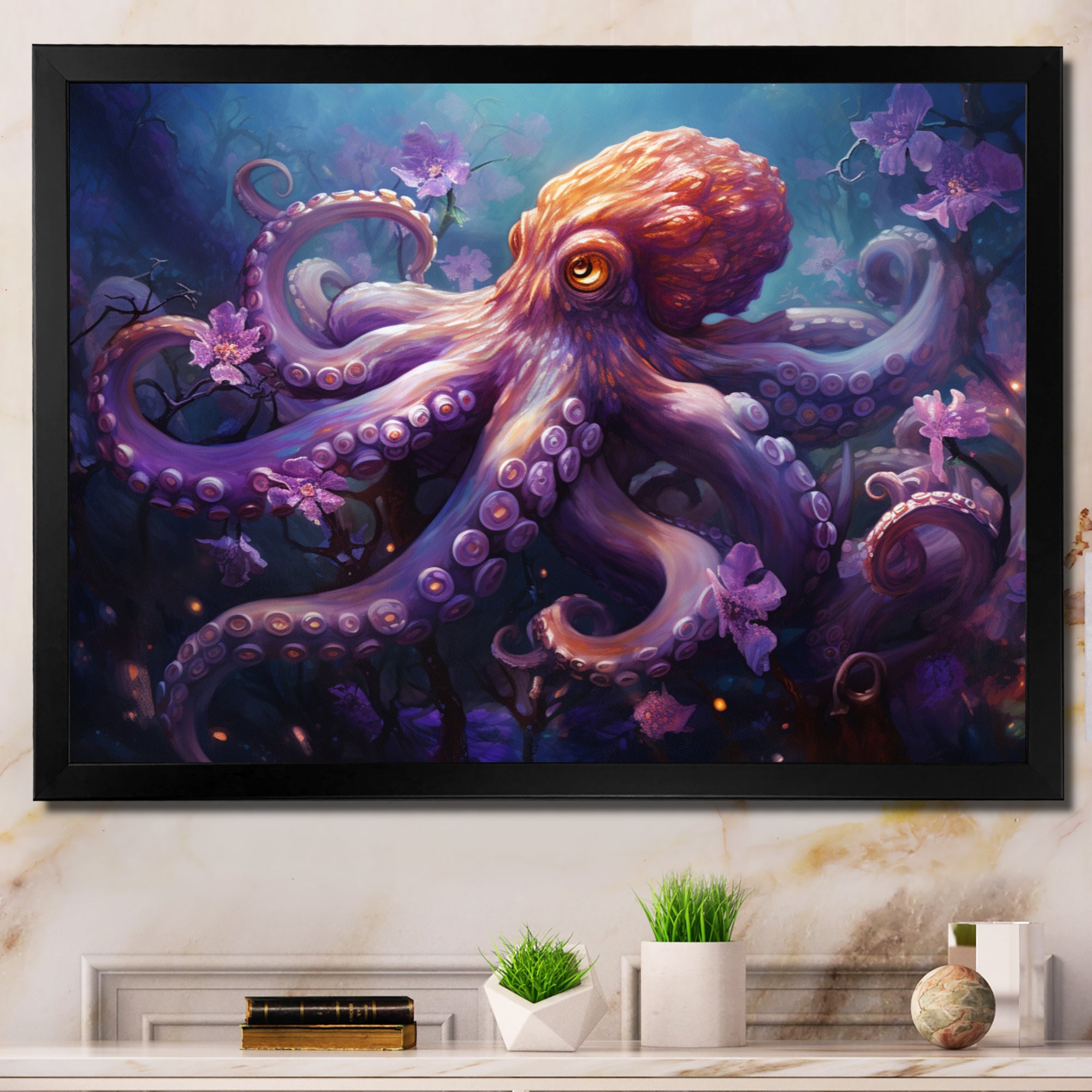 Purple Octopus Mystical Encounter An - Purple Octopus Wall Art