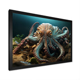 Teal Octopus Lunar Reflections - Octopus Framed Canvas Art