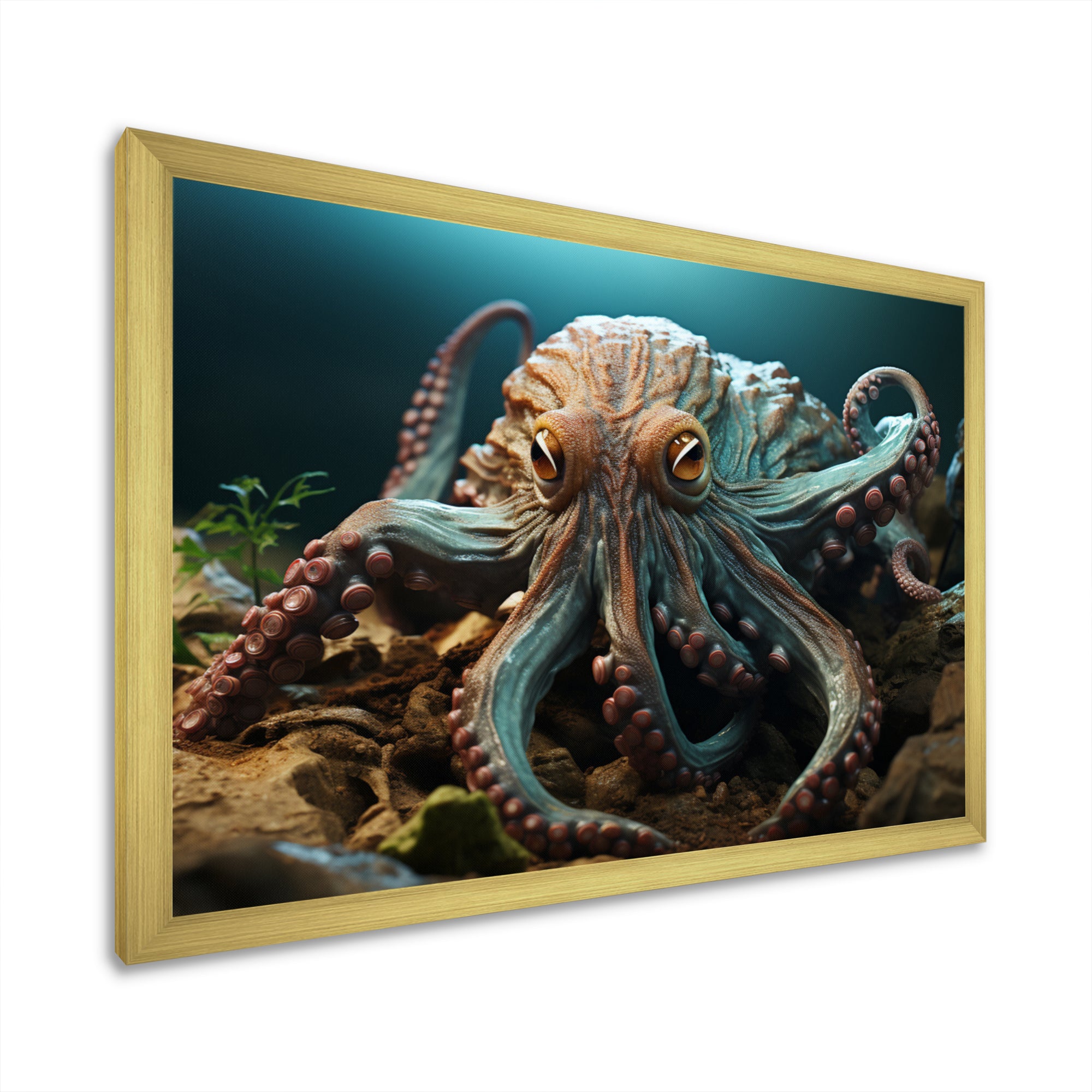 Teal Octopus Lunar Reflections - Octopus Framed Canvas Art
