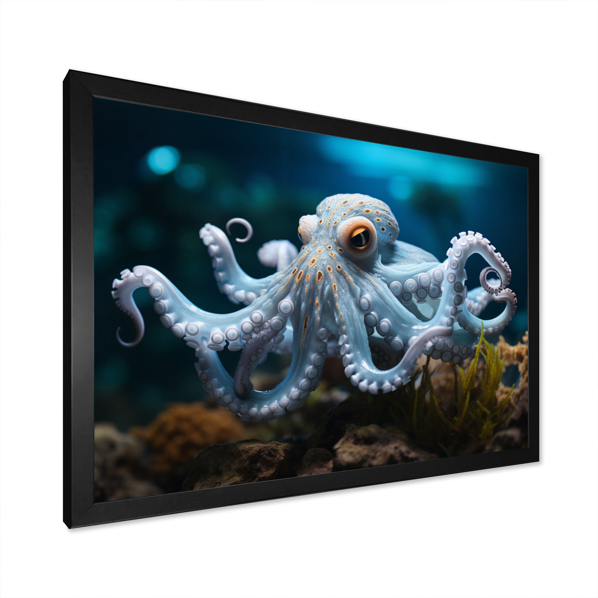 Blue Octopus Serene Submersion - Octopus Large Canvas Wall Art