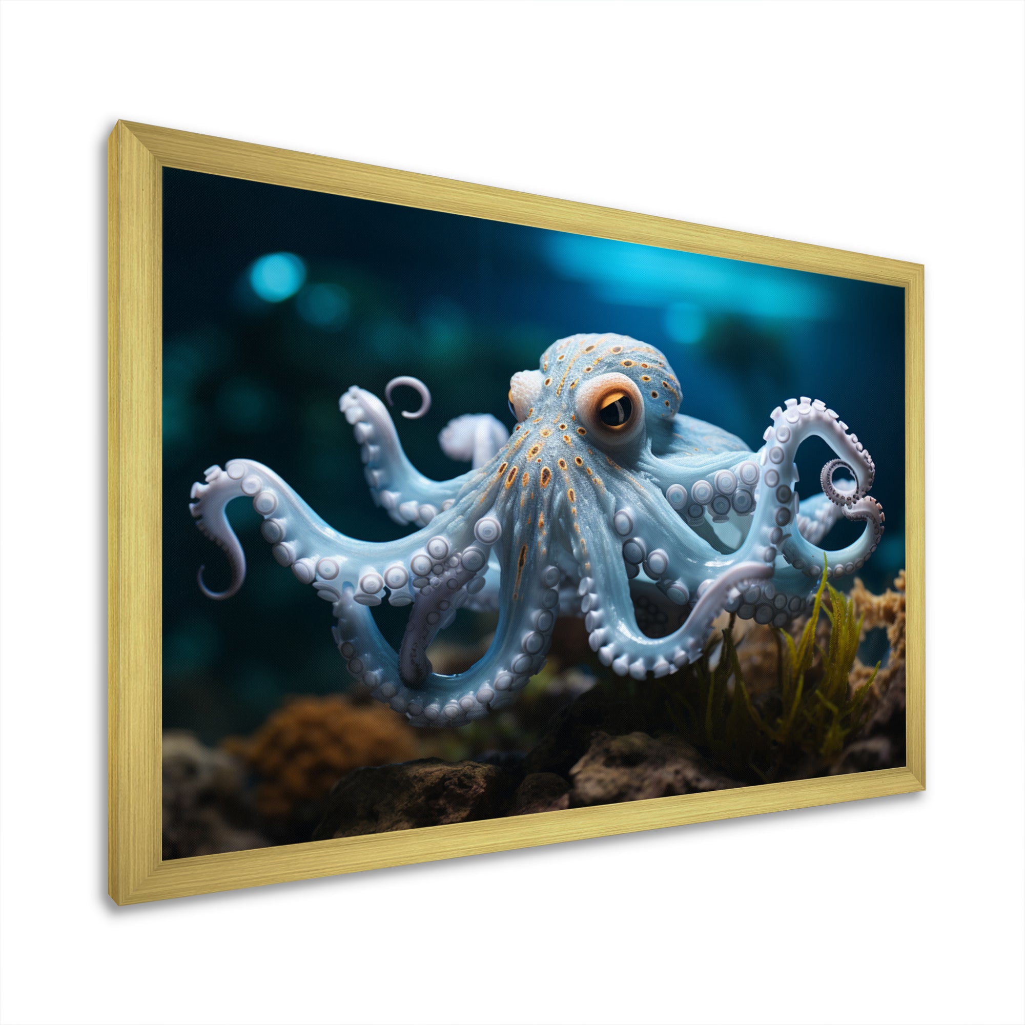 Blue Octopus Serene Submersion - Octopus Large Canvas Wall Art