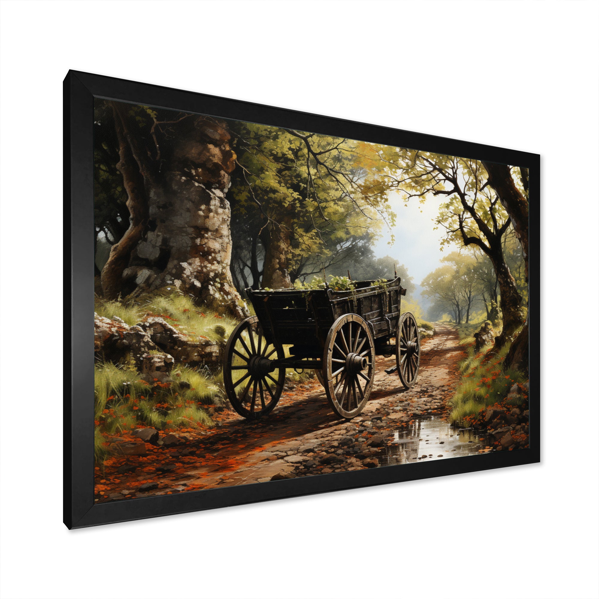 Brown Old Cart  Path - Old American Cart Canvas Wall Art