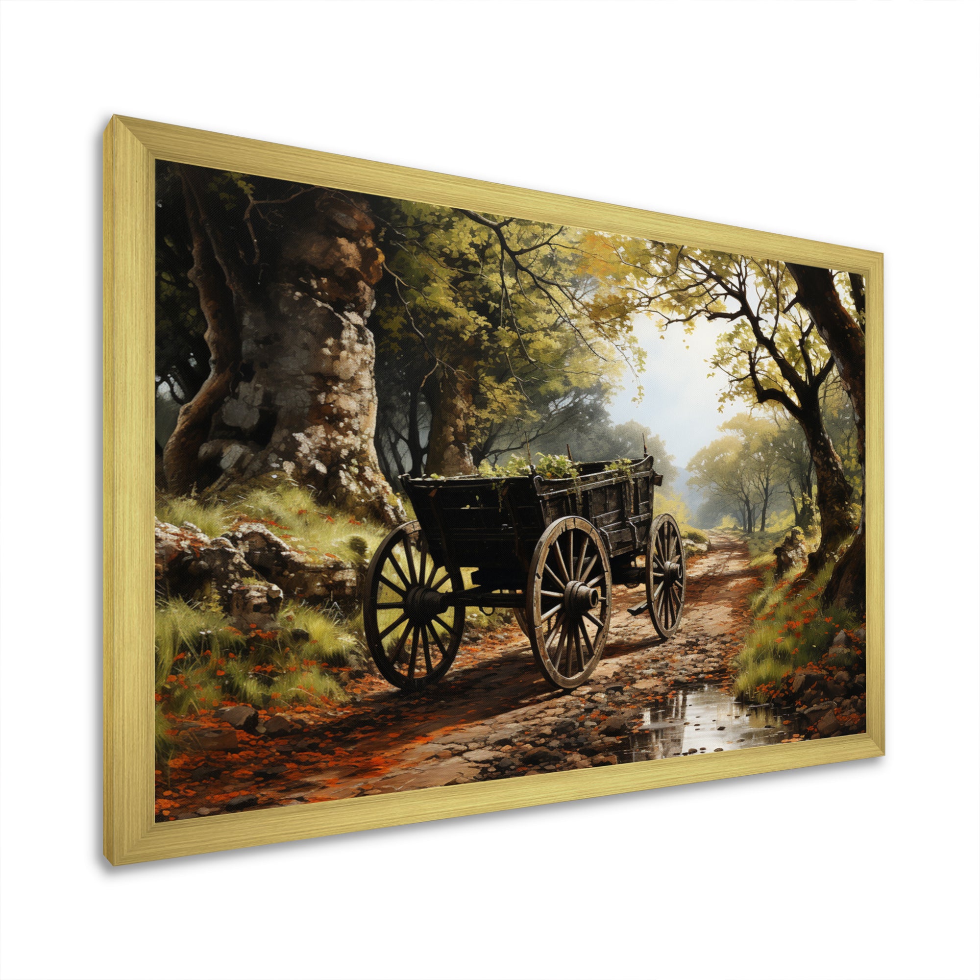 Brown Old Cart  Path - Old American Cart Canvas Wall Art
