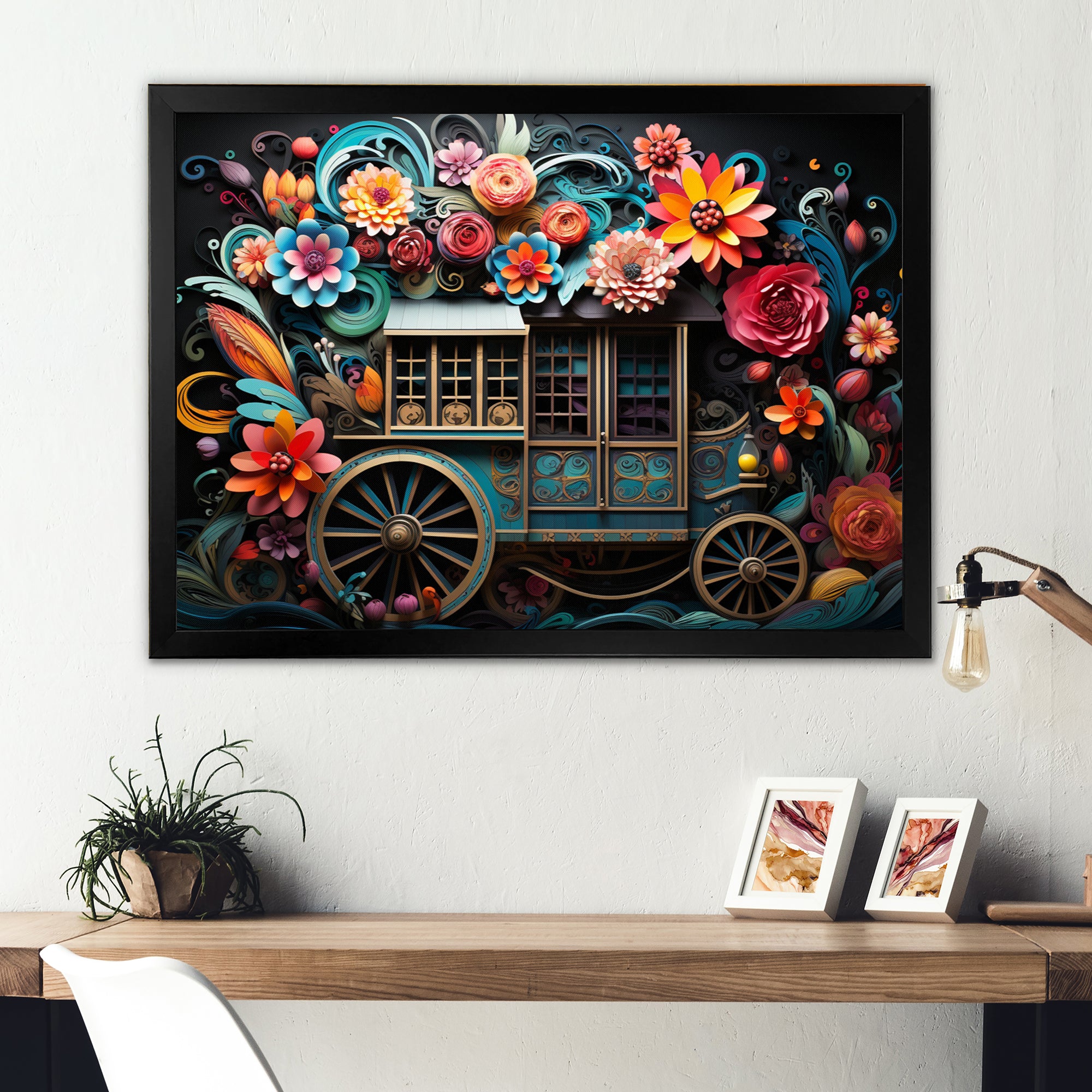 Teal Old Cart  Of Dream - Old American Cart Canvas Wall Art