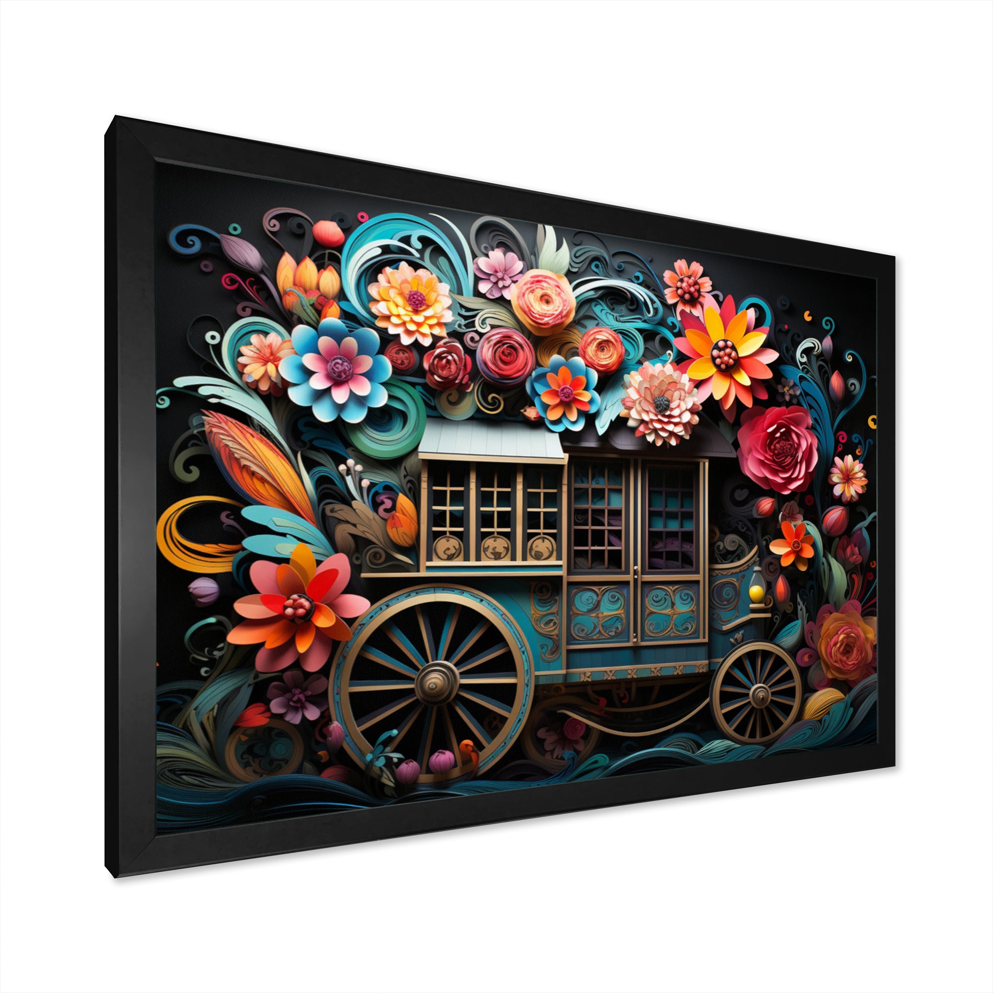 Teal Old Cart  Of Dream - Old American Cart Canvas Wall Art